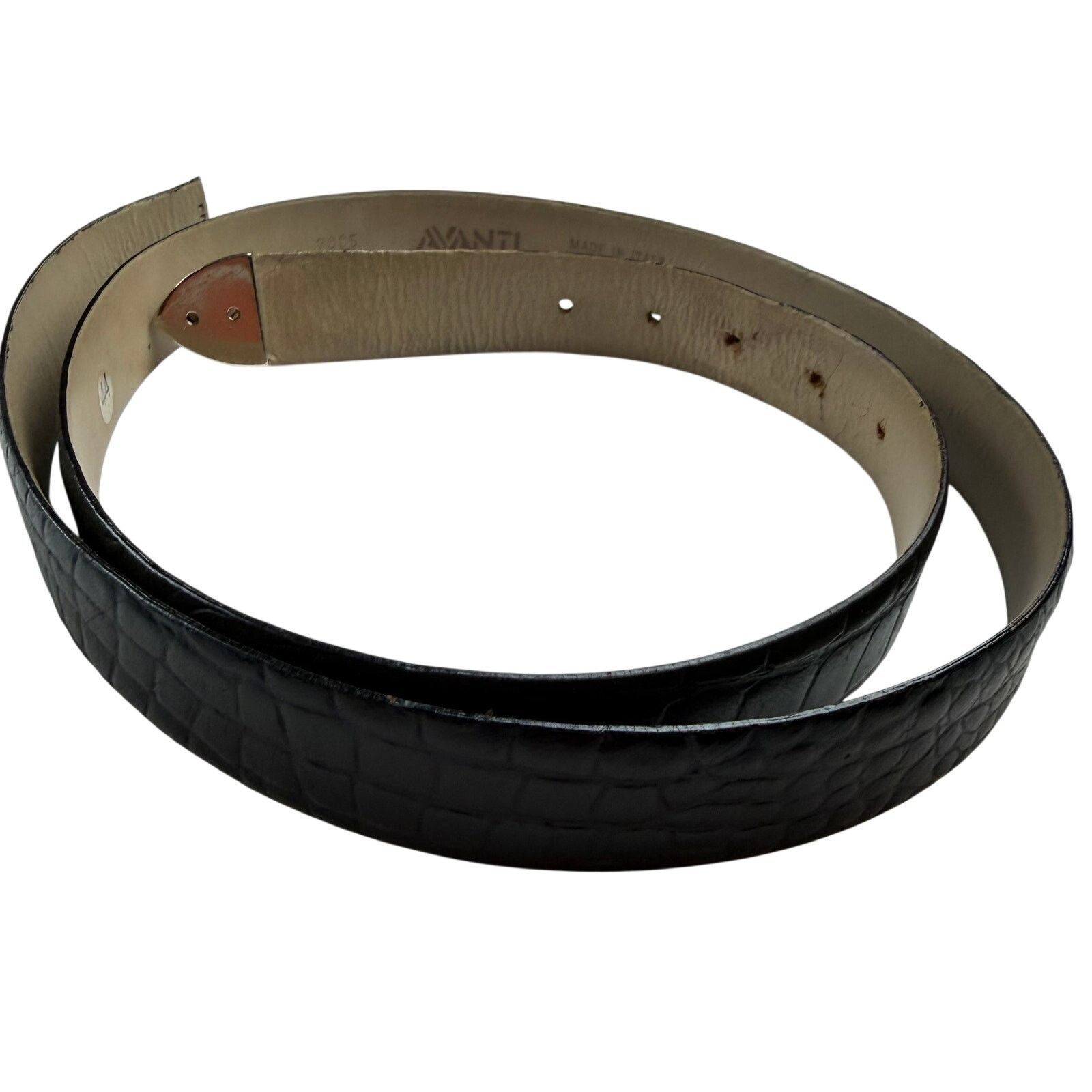 Other Avanti Black Croc Embossed Leather Belt Size 44 Needs Buckle Size 42 - 1 Thumbnail