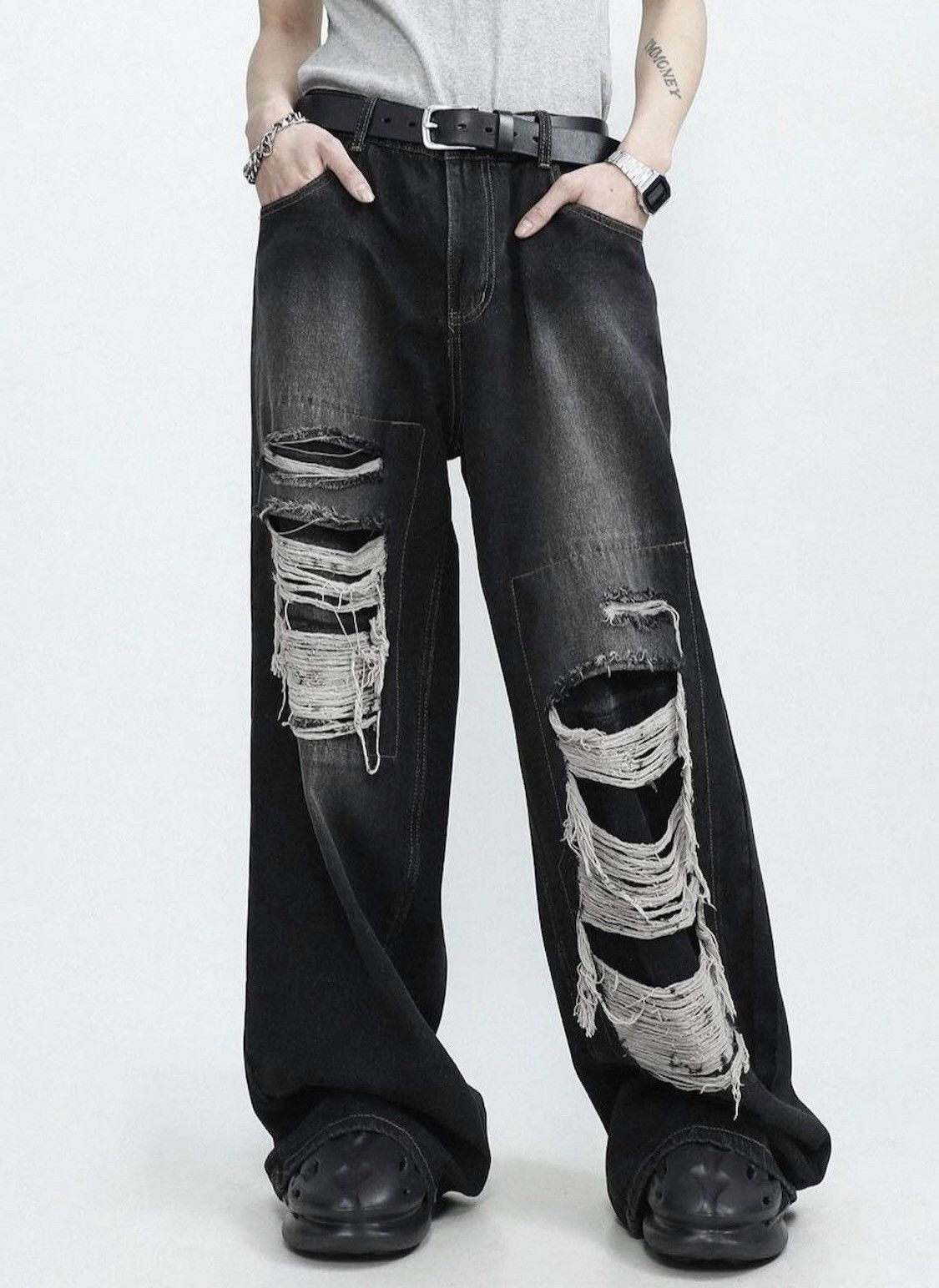 パンツ black damage denim swag opium Vintage Baggy Distressed Denim Swag Opium