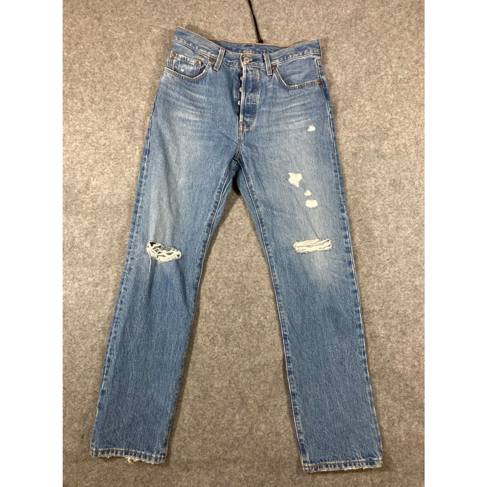 Levi's Levi’s Premium 501 Jeans Mens 28X30 Blue Denim Button Fly Straight Pockets Distressed Denim Jeans Regular Fit 501 Series USA City Classic Mens Size US 28 / EU 44 - 2 Thumbnail