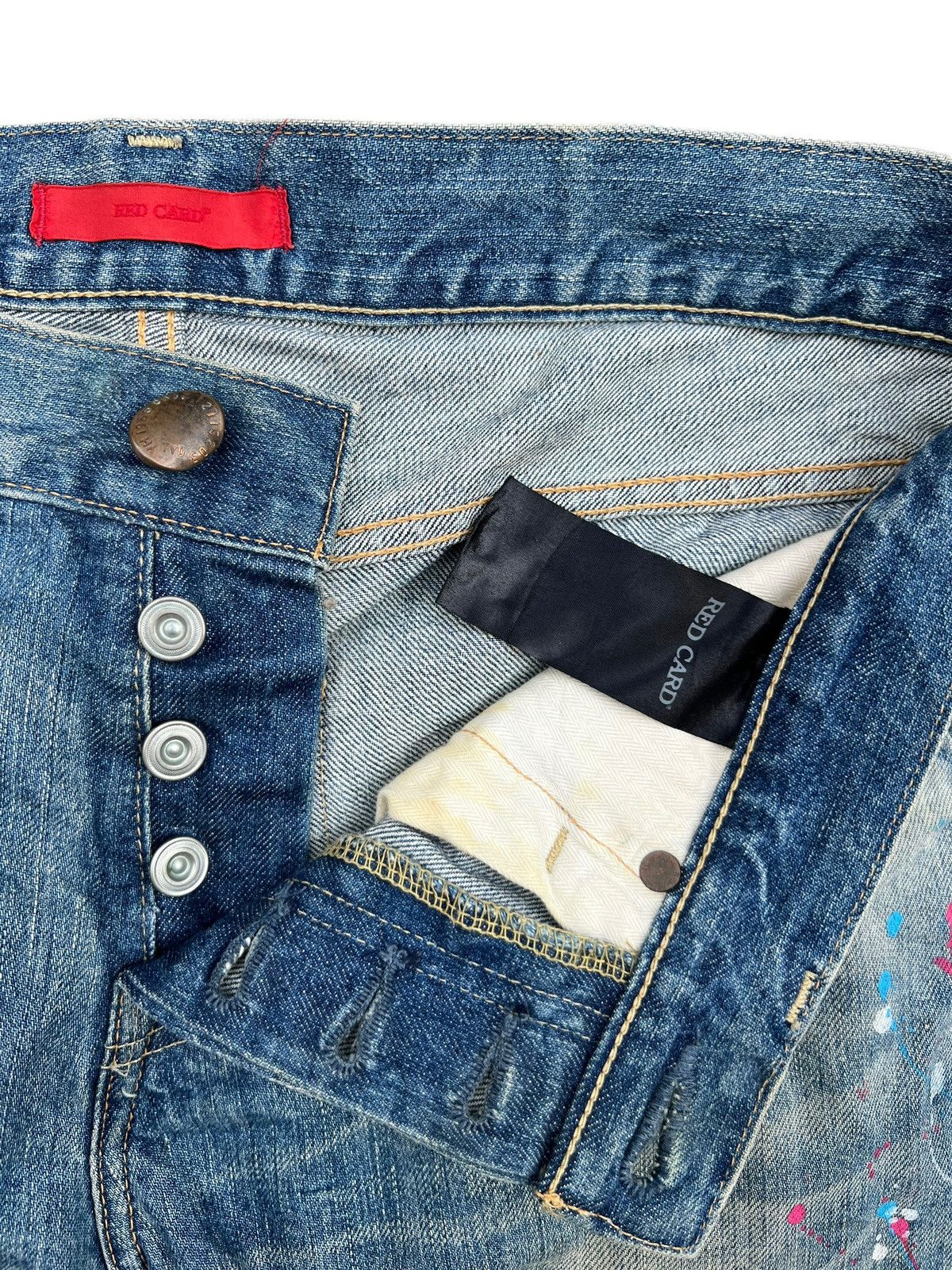 Japanese Brand Vintage Red Card Japan Faded Distressed Slim Fit Jeans 33x33 Size US 33 - 8 Thumbnail