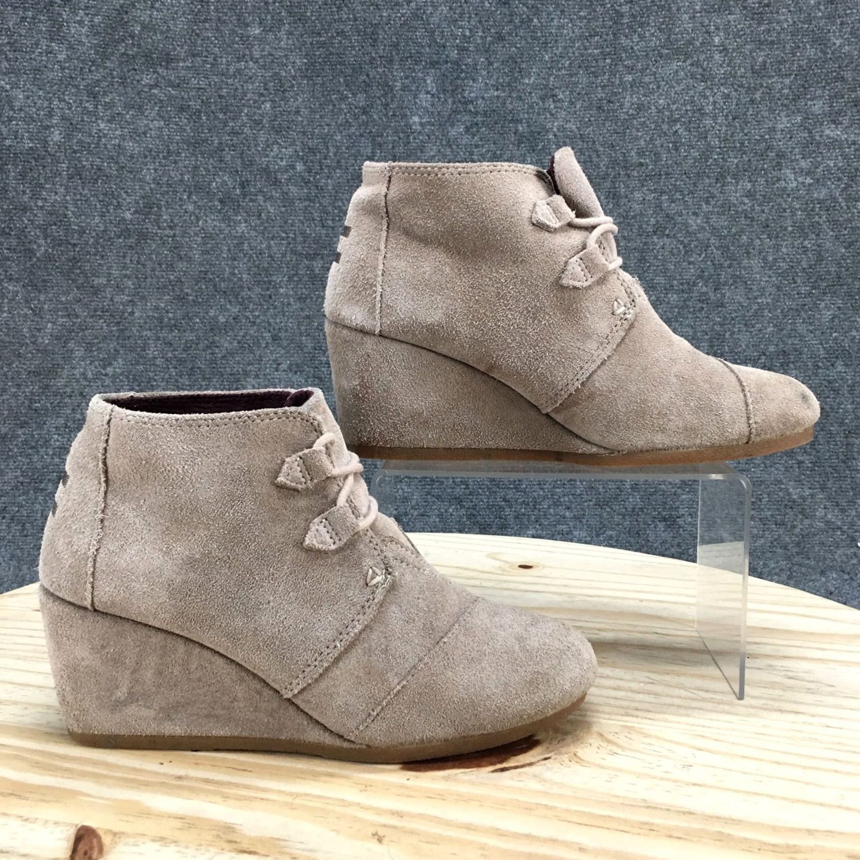 Toms TOMS Kala Boots Womens 9 Casual Dessert Wedge Ankle Bootie Taupe Suede Lace Up Boots Size US 9 / IT 39 - 2 Thumbnail