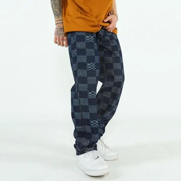 VIBE Check Pattern Blue Denim Jeans Size US 32 / EU 48 - 1 Thumbnail