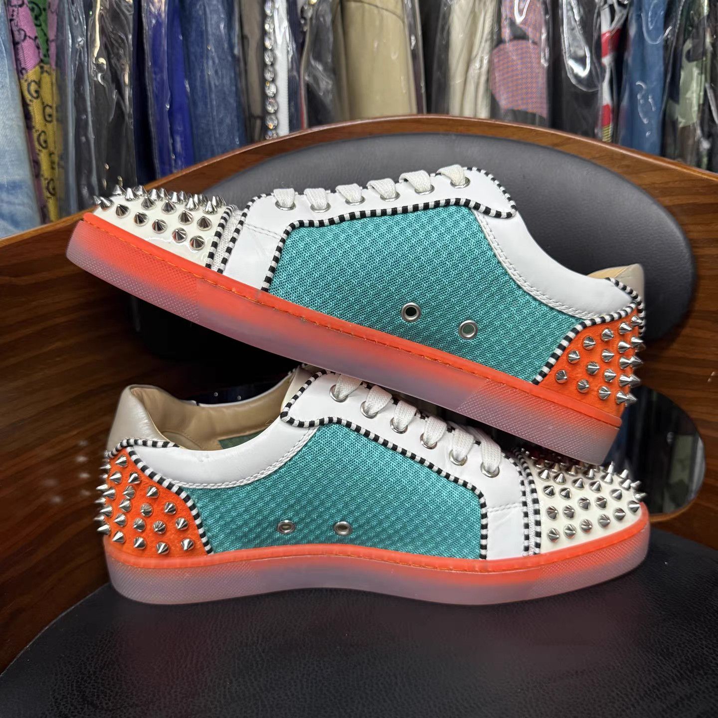 Christian Louboutin Christian Louboutin Colorblock Studded Red-Sole Sneakers K15 Size US 7.5 / EU 40-41 - 7 Thumbnail
