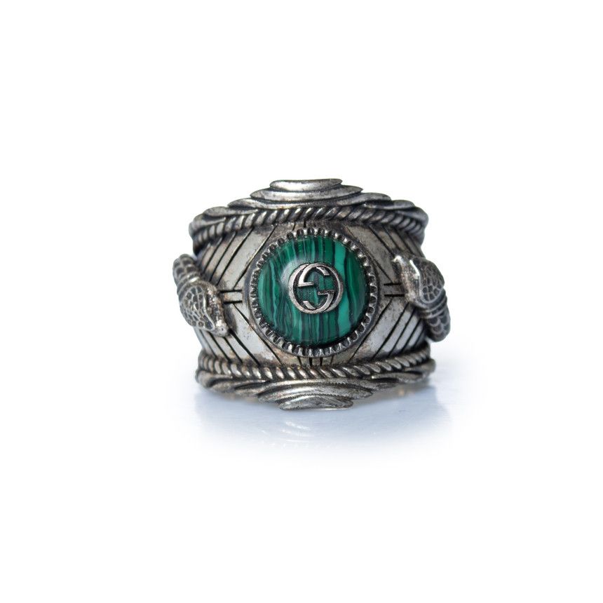Gucci, silver garden logo ring