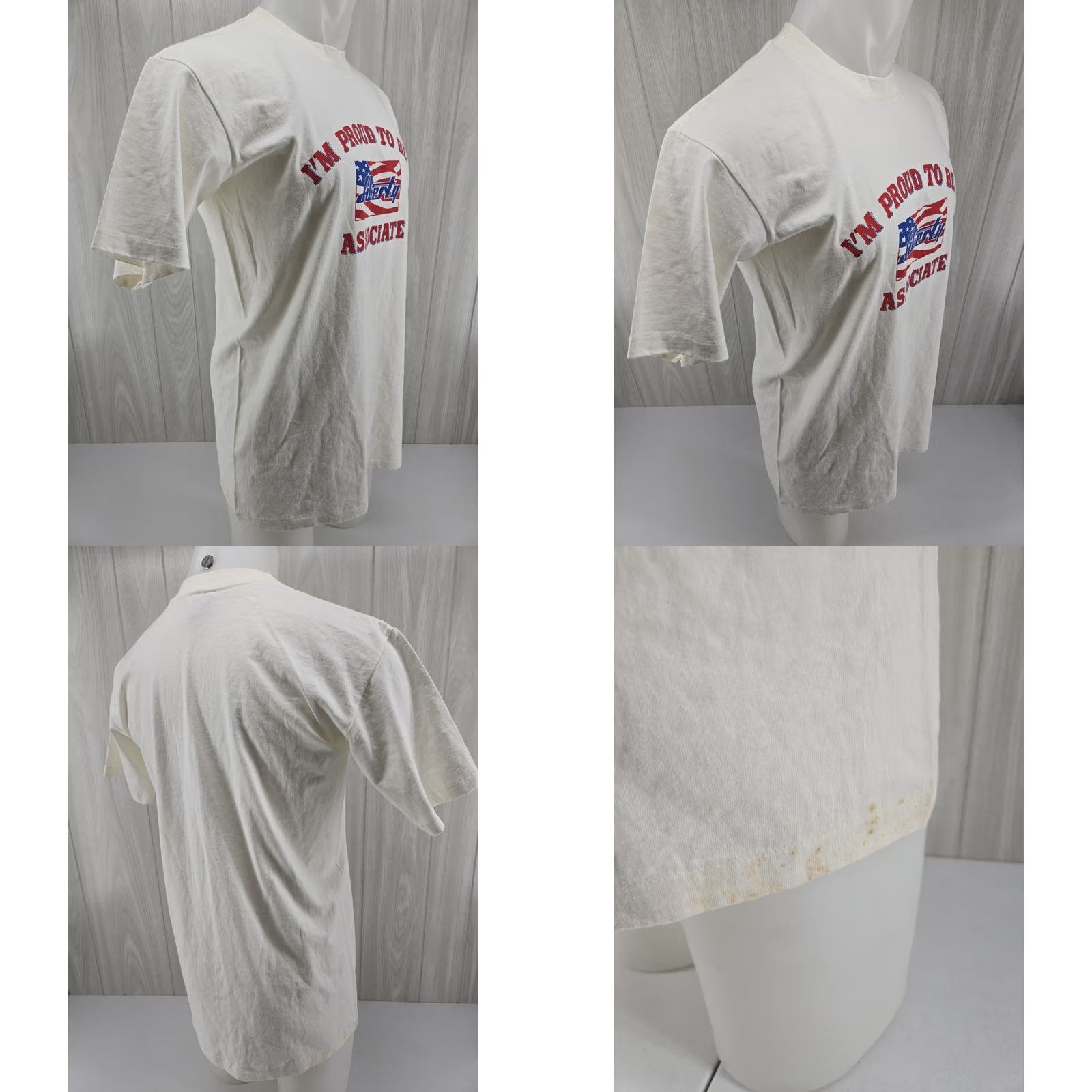 Vintage VINTAGE DISTRESSED Liberty Overalls Associate T Shirt Single Stitch Size Large Cream (#) Size US L / EU 52-54 / 3 - 8 Thumbnail