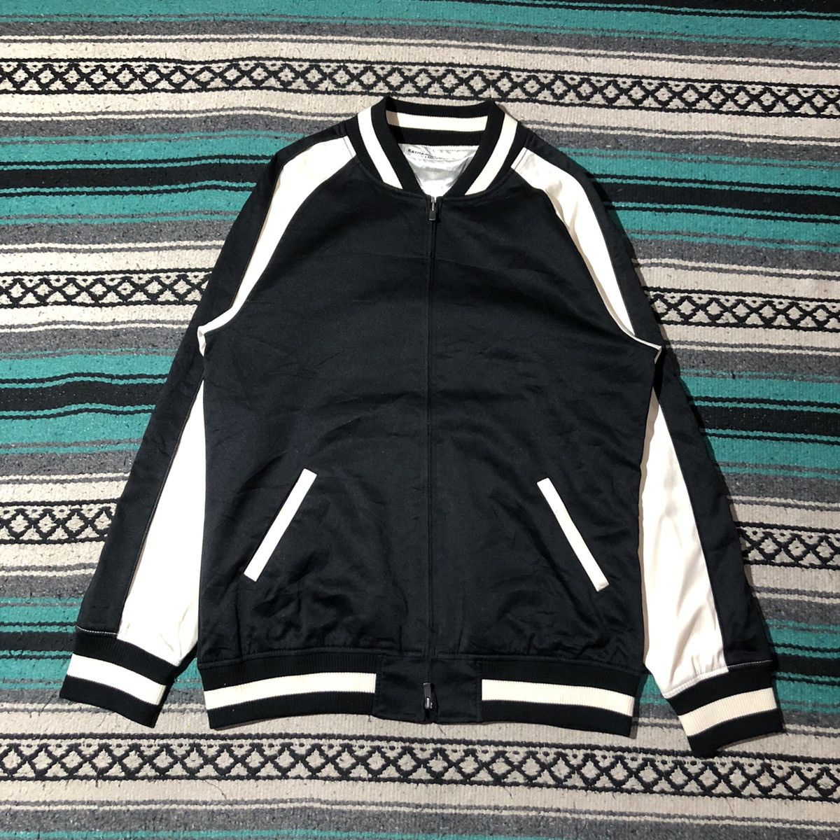 image of Katharine Hamnett London Varsity Jacket in White/Black, Men's (Size Large)