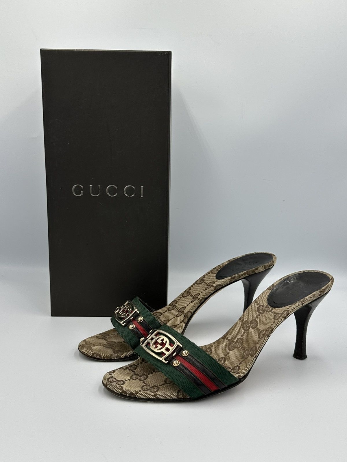 Gucci Gucci cloth heeled sandals monogram interlocking GG with box Size US 6 / IT 36 - 1 Thumbnail