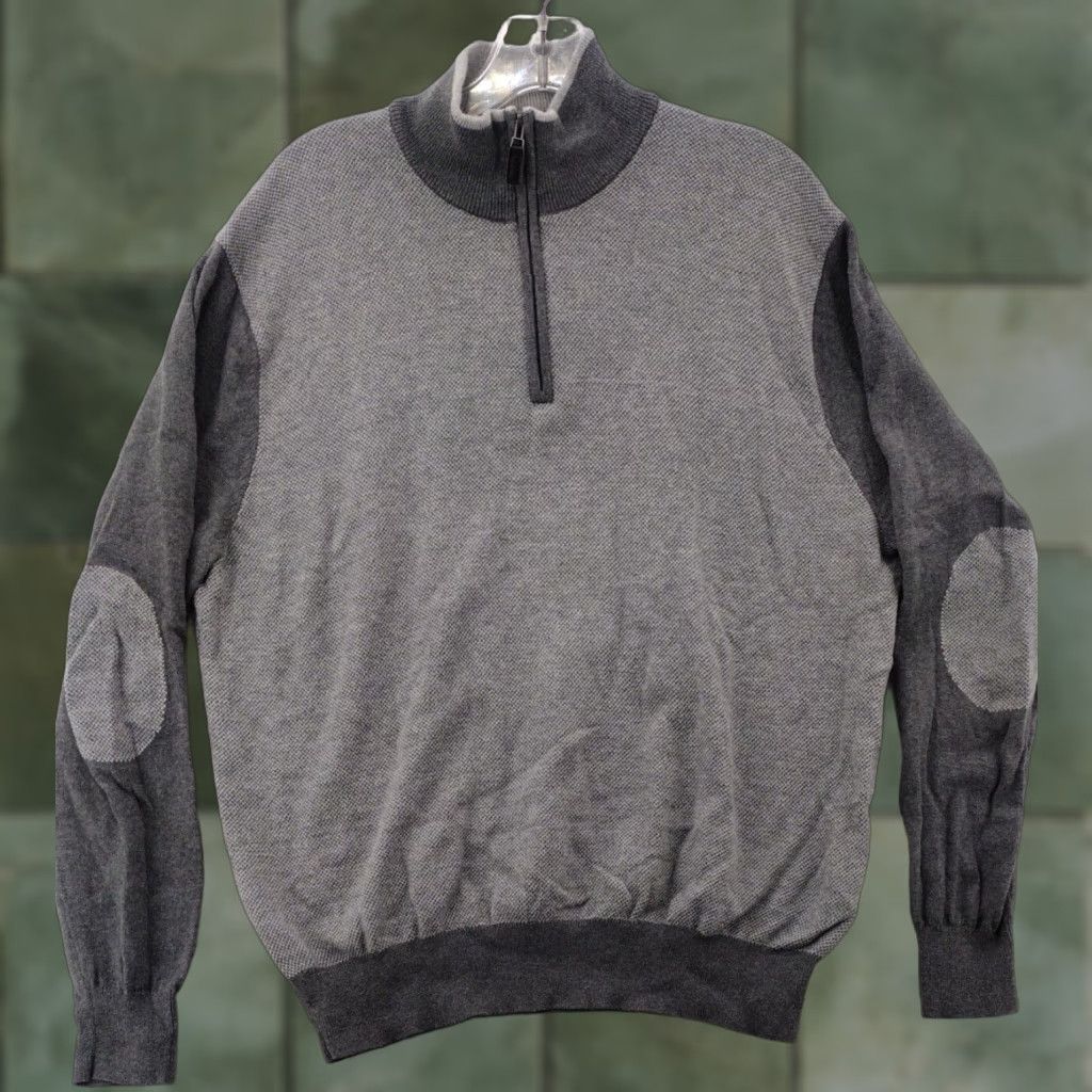 Jos. A. Bank Jos. A. Bank Sweater Mens XL Gray Cotton Cashmere 1/4 Zip Mock Neck Color Block Pullover Knit American Classic Outdoor Size US XL / EU 56 / 4 - 1 Thumbnail