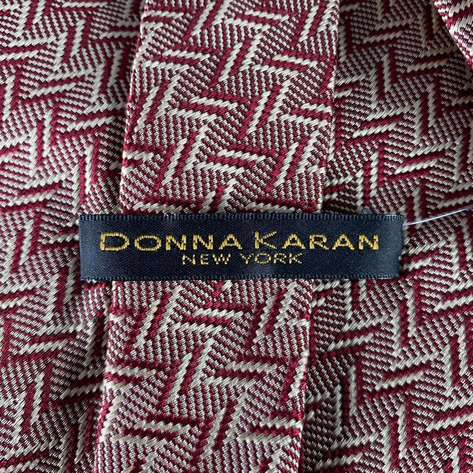 Donna Karan DONNA KARAN Burgundy Beige Zig Zag Silk Tie Size ONE SIZE - 4 Thumbnail