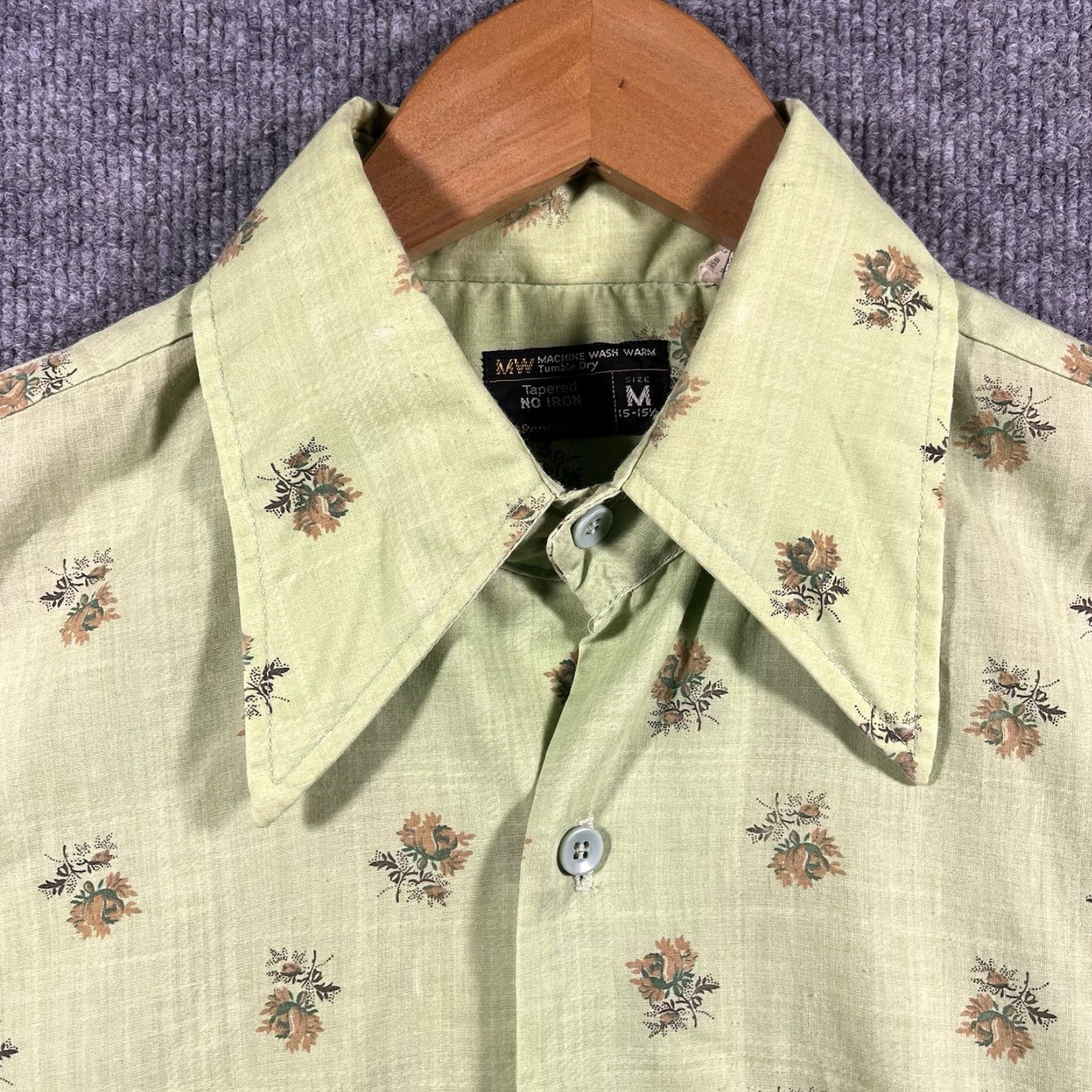 JCPenney VINTAGE J. C. Penney Shirt Mens M Green Floral 70s Button-Up Short Sleeve Polyester Blend Size US M / EU 48-50 / 2 - 2 Thumbnail