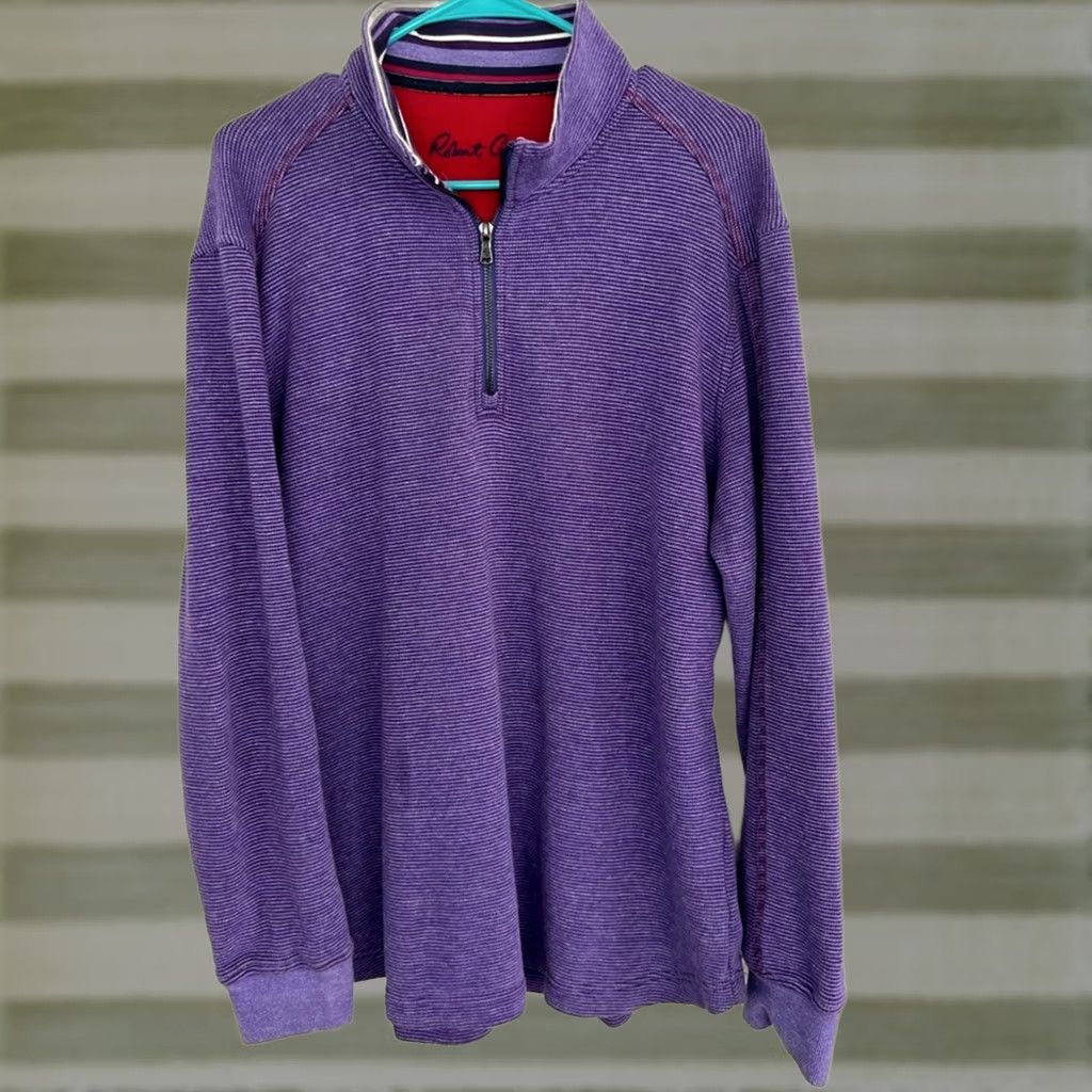 Robert Graham Robert Graham Classic Fit purple 1/4 zip mock cotton sweater pullover XL Mens Henley Shirt Size US XL / EU 56 / 4 - 1 Thumbnail