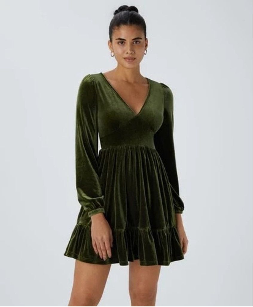 Cider Cider Velvet Long Sleeve V-Neck Babydoll Mini Dress Women L Size L / US 10 / IT 46 - 9 Thumbnail