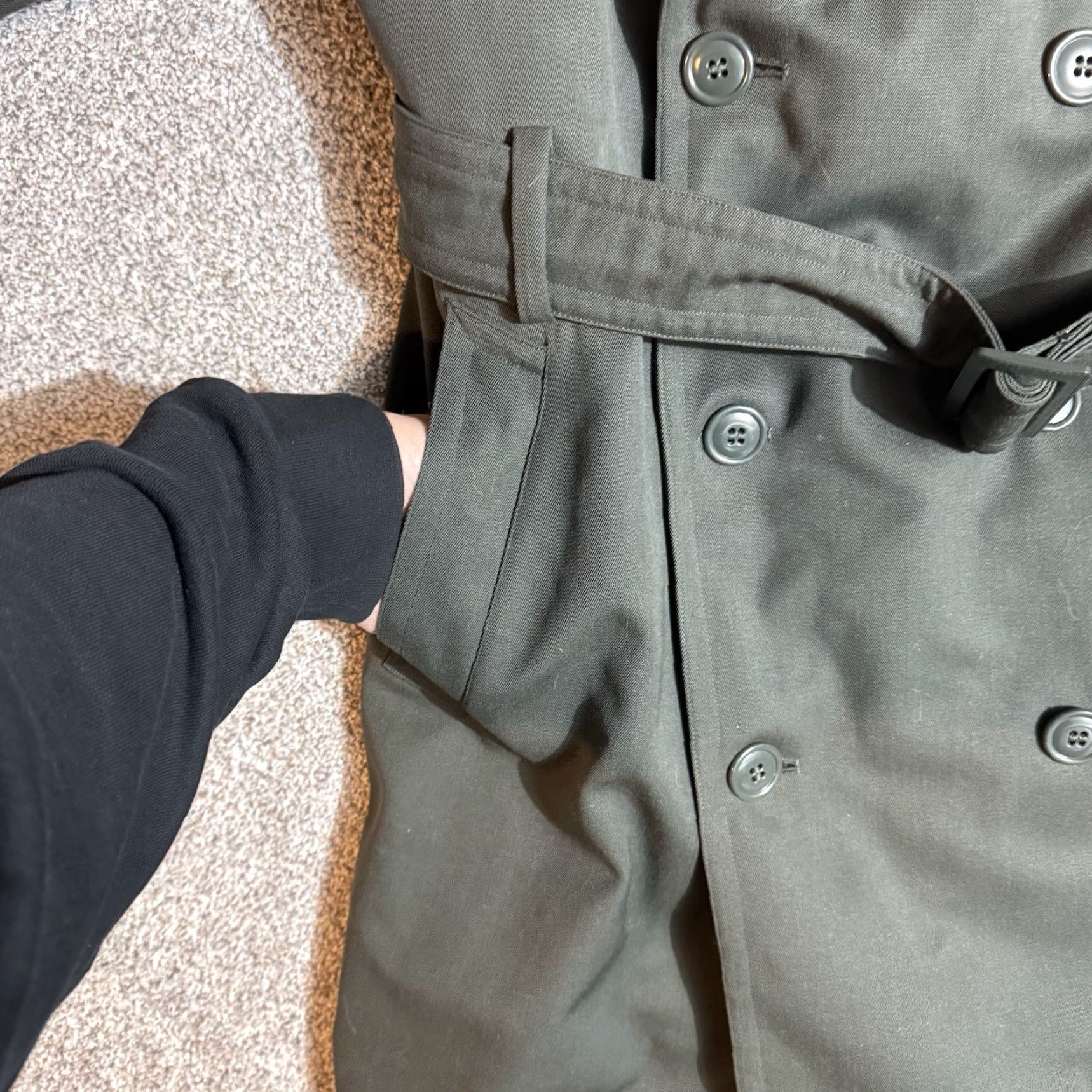 Doublet VINTAGE 80s Military Trench Coat Womens 38S Double Breasted Belted Dark Academia Coat Women Green Long Sleeve Pockets Buttoned Style Trench Navy? Size XS / US 0-2 / IT 36-38 - 5 Thumbnail