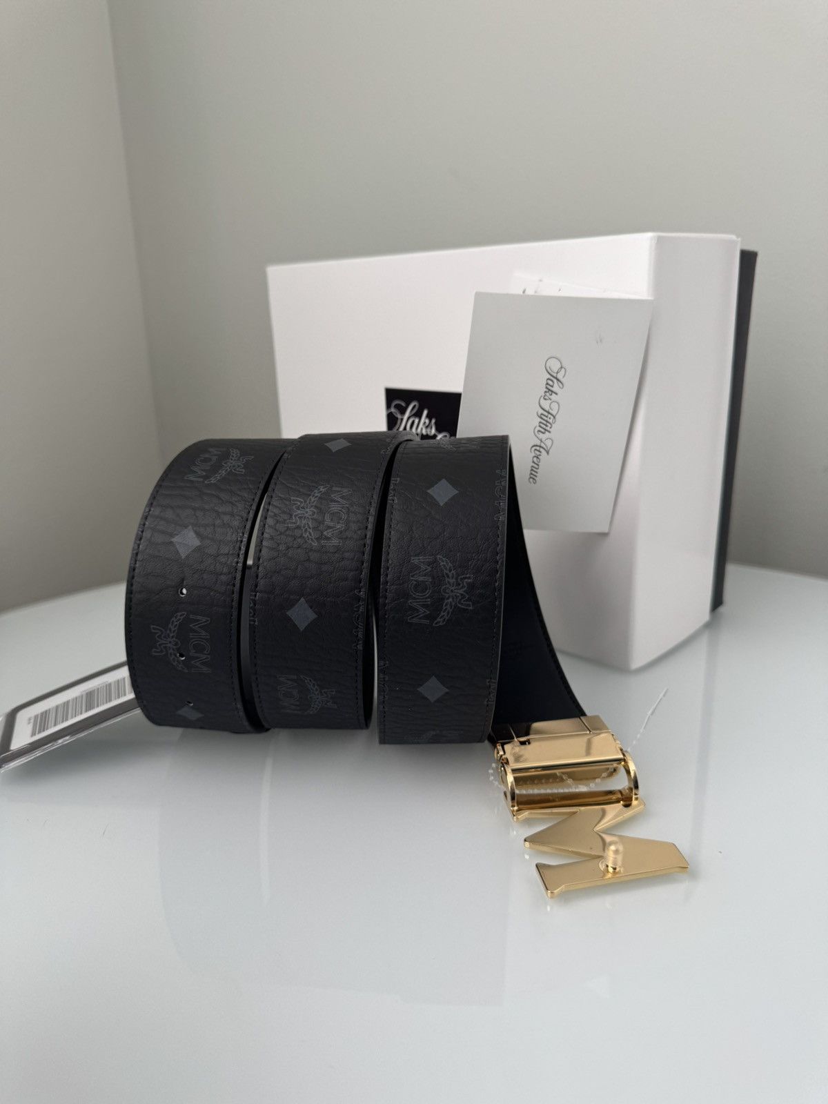 MCM MCM Black & Grey monogram & Gold Logo Belt Cut-To-Size NWT Size ONE SIZE - 7 Thumbnail