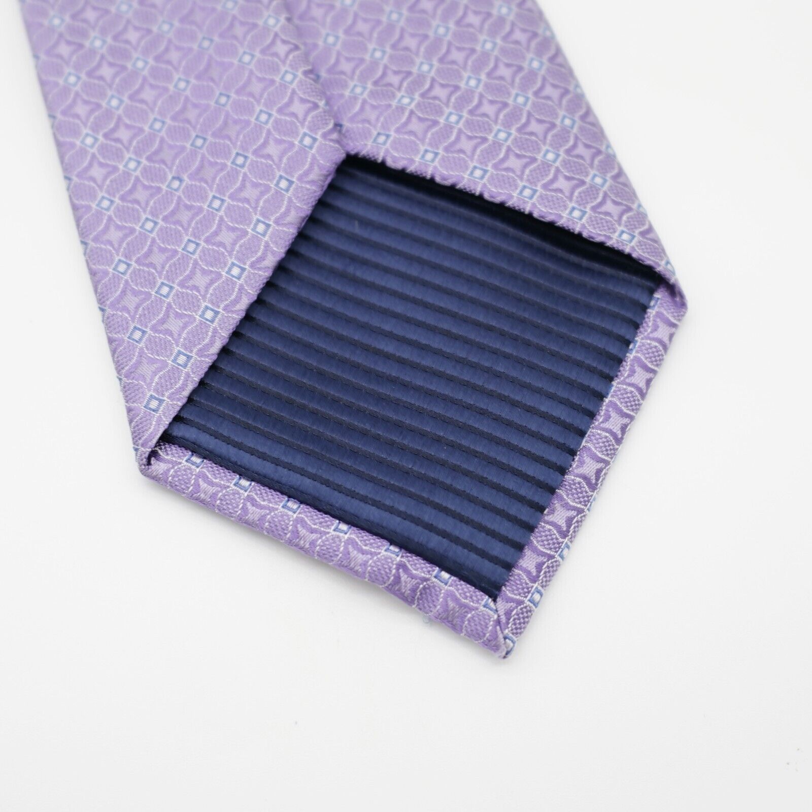 Designer Eagle Shirtmakers Purple Blue Geometric Woven Silk Tie Size ONE SIZE - 4 Thumbnail