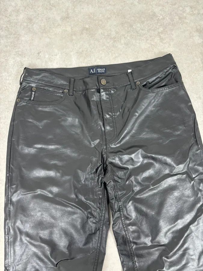 Armani 2000s Armani Black Avant-Garde Faux Leather Pants Size US 33 - 5 Thumbnail