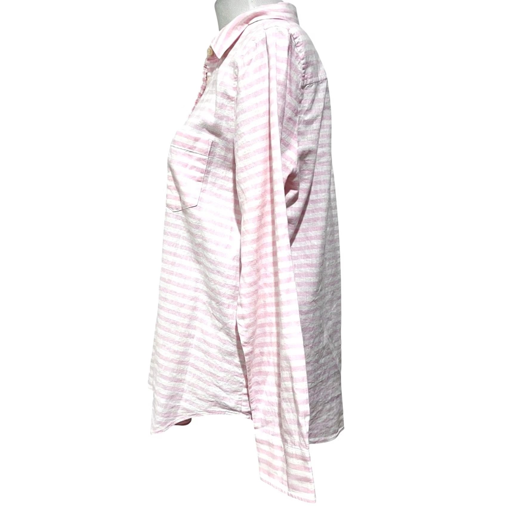 J.Crew J.Crew Women’s Linen Cotton Button-Up Pink White Stripe Long Sleeve Preppy Sz M Shirt Size M / US 6-8 / IT 42-44 - 2 Thumbnail