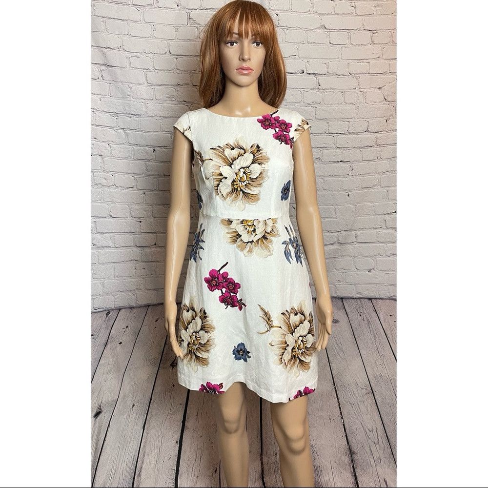 NWT New $109 Ann Taylor Linen Floral White Dress Size 0P - crrs.pl