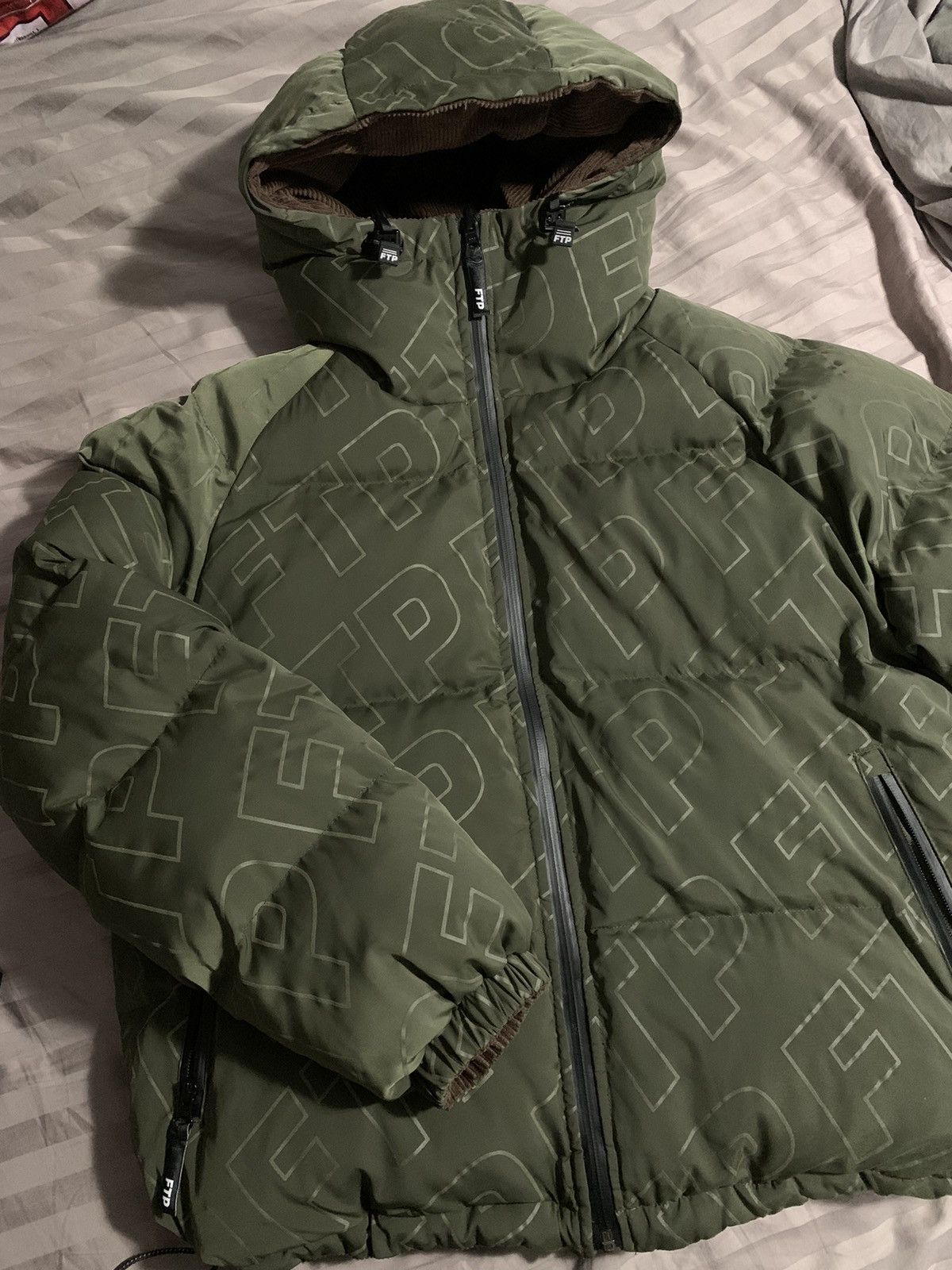 Fuck The Population FTP Corduroy Puffer Jacket (Brown/Green) Size US M / EU 48-50 / 2 - 2 Thumbnail