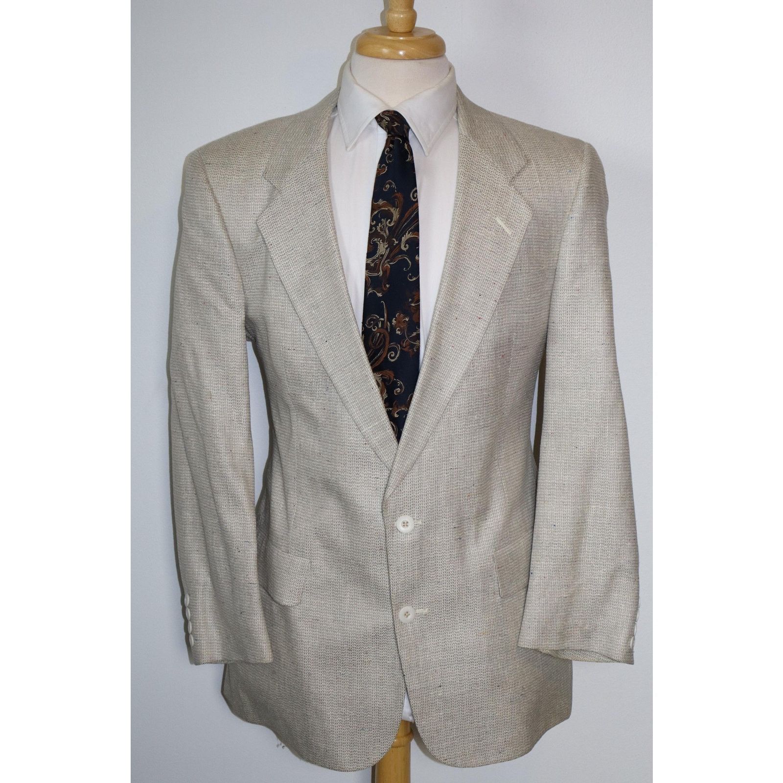 Christian Dior Monsieur 40S Vintage Christian Dior Flecked Ivory Silk Tweed Blazer Size 40S - 2 Thumbnail
