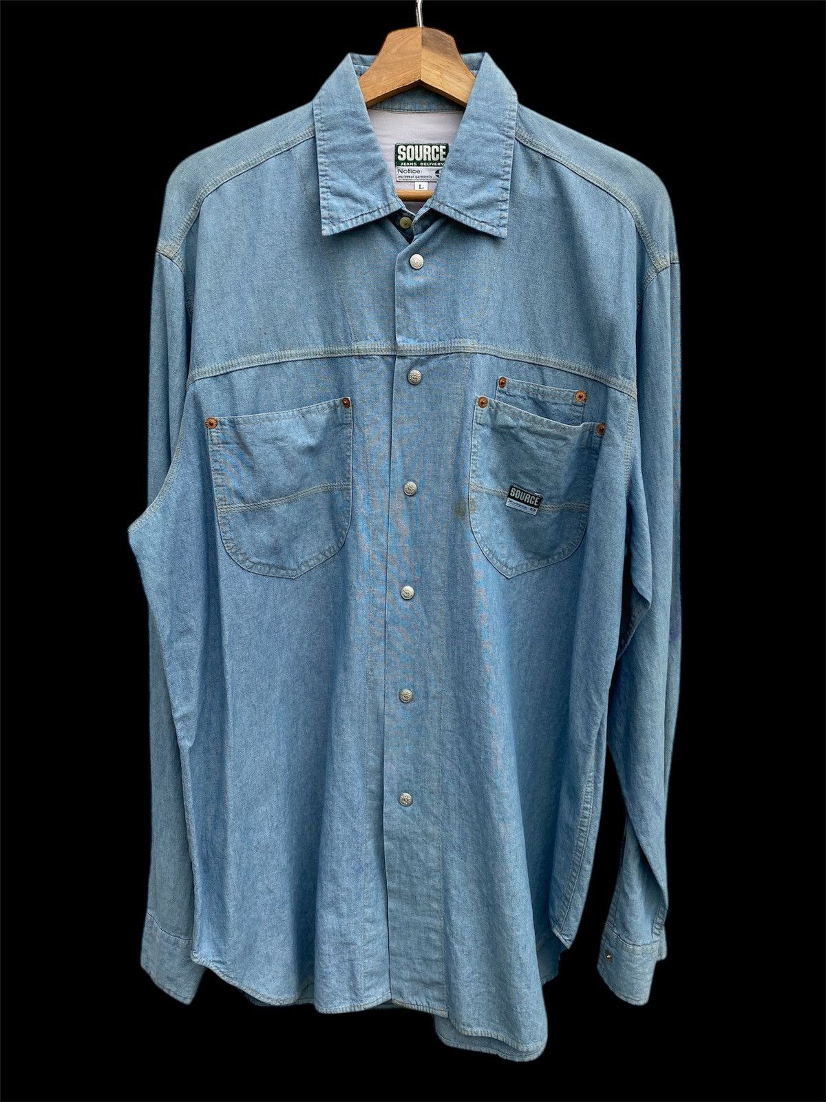 Vintage VTG Chambray Source Crafted Shirt Workwear Metal Snap Button Size US L / EU 52-54 / 3 - 1 Thumbnail