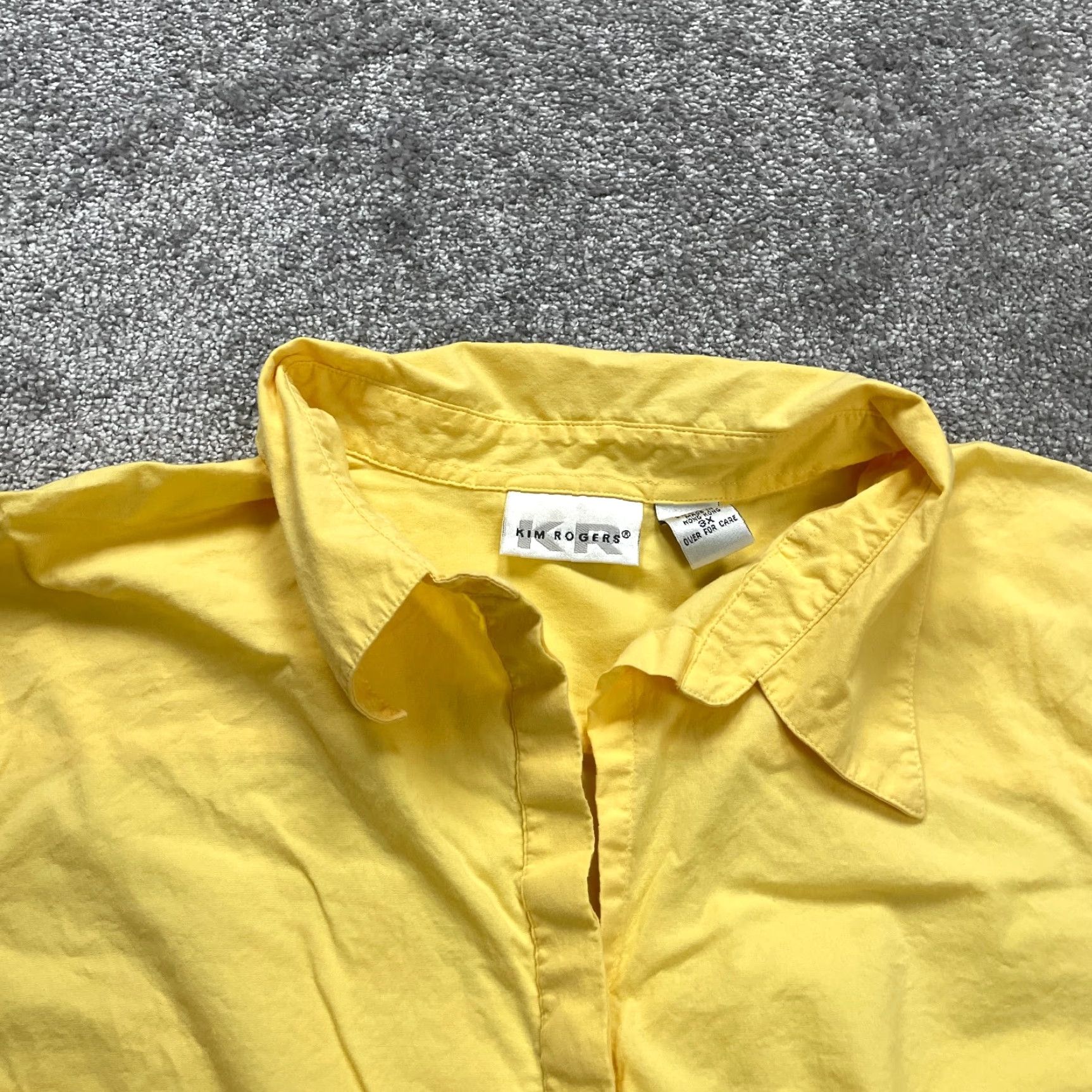 Vintage VINTAGE Kim Rogers Women's Button-Down Shirt 3XL Cotton Solid Yellow Casual Top 3/4 Sleeve Size XXL / US 16-18 / IT 52-54 - 3 Thumbnail