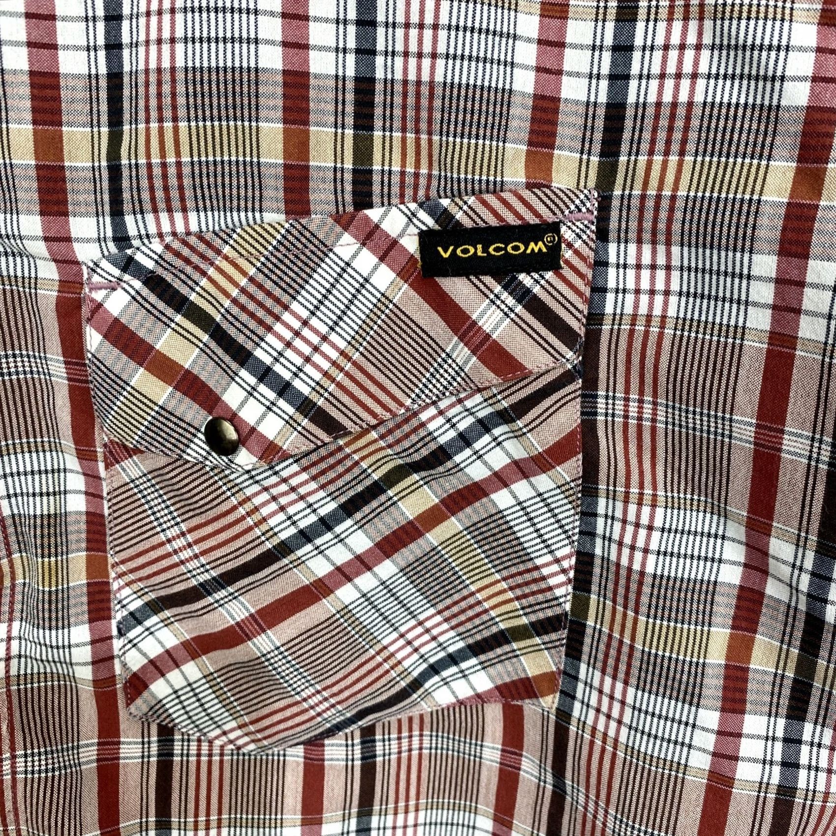 Volcom Volcom Men's Shirt Western Cowboy Hidden Snap Shirt Red Plaid M Button-Up Slim Fit Casual Cap. Size US M / EU 48-50 / 2 - 5 Thumbnail