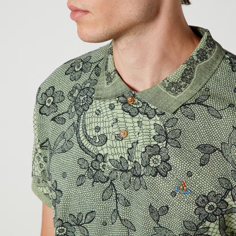 Vivienne Westwood o1f1d3z0525 Floral-Print Polo Shirt in Green Size US M / EU 48-50 / 2 - 4 Thumbnail
