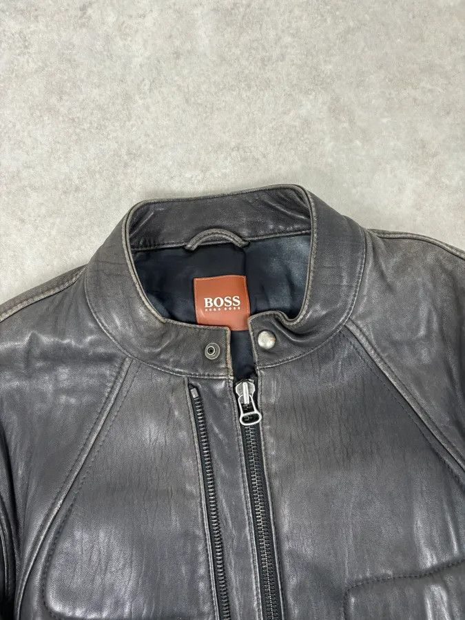 Hugo Boss Hugo Boss Dark Grey Leather Blouson Padded Moto Jacket Size US L / EU 52-54 / 3 - 4 Thumbnail