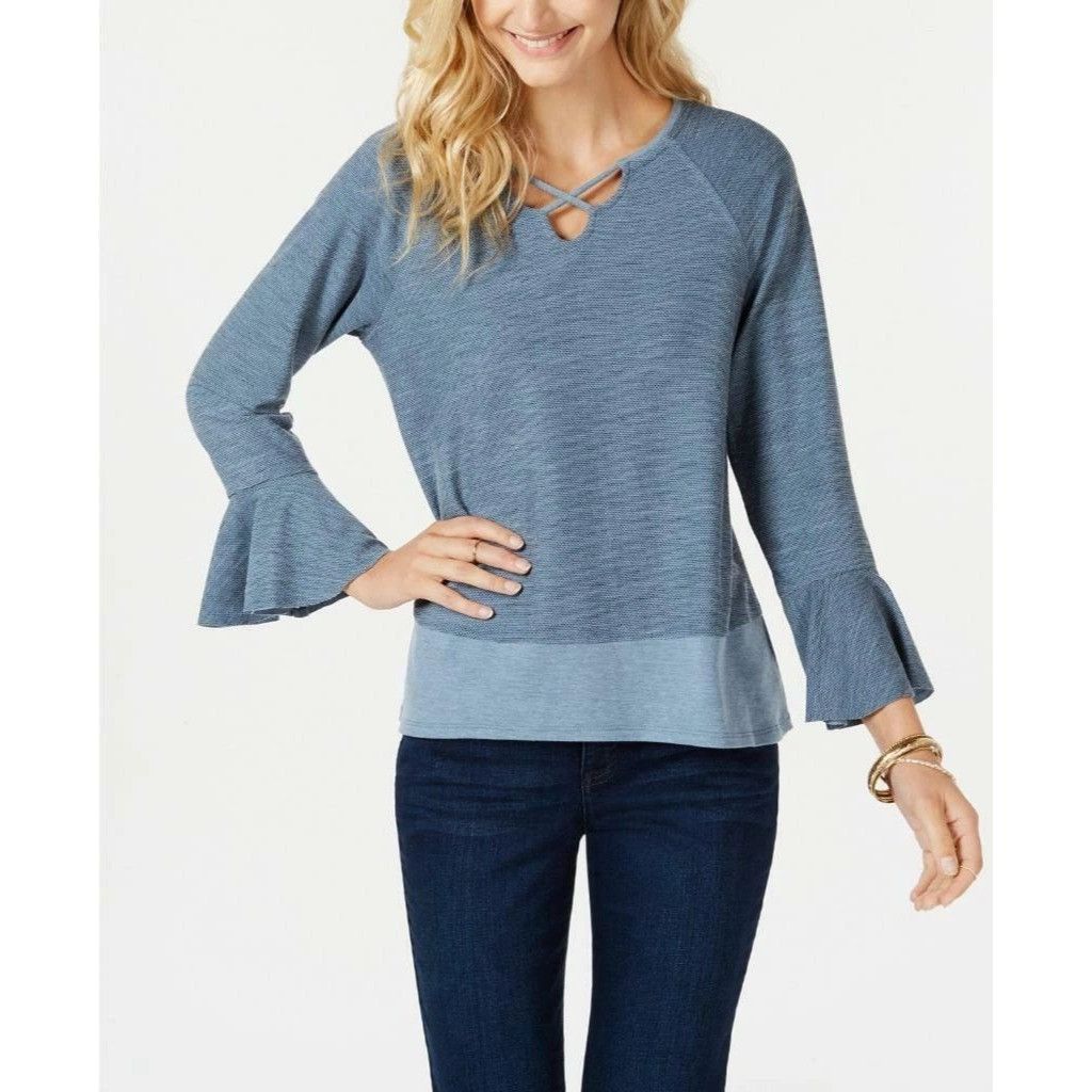 Style & Co Style & Co X-Front Bell-Sleeve Top, Bordeaux, M Size M / US 6-8 / IT 42-44 - 2 Thumbnail