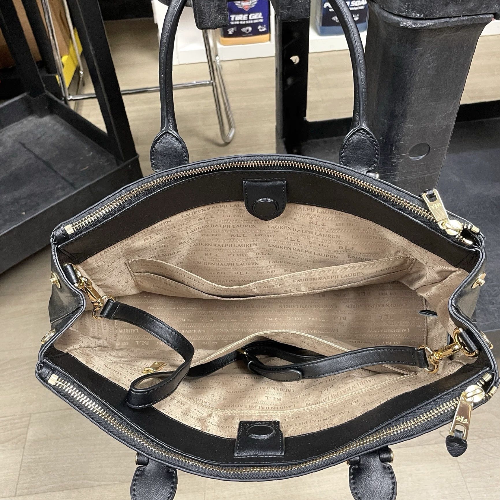 Doublet Lauren Ralph Lauren Bag Black Leather Newbury Double Zip Crossbody Gold Tote Medium Size ONE SIZE - 3 Thumbnail