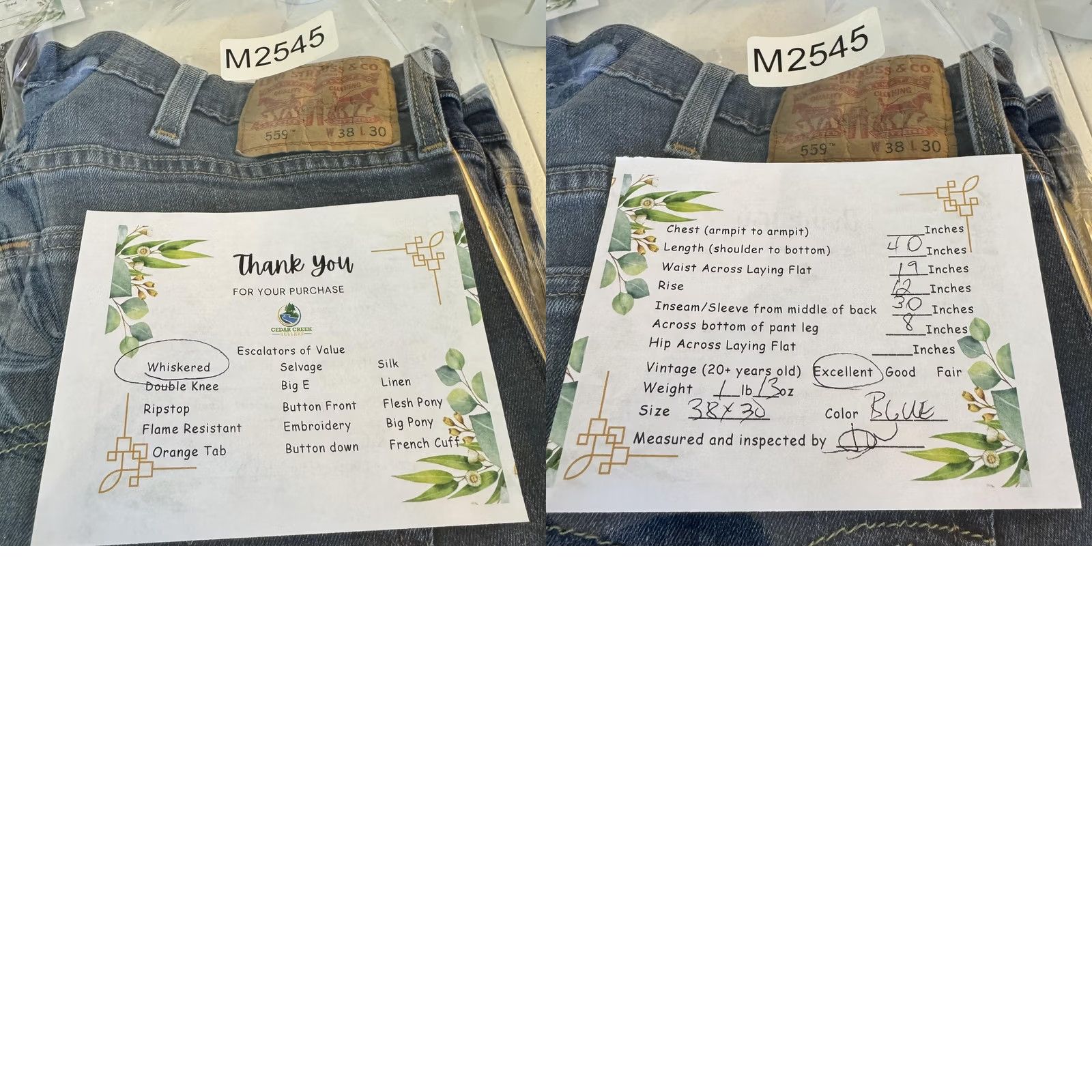 Levi's Levis 559 Jeans Mens 38x30 Blue Whiskered Straight Leg Stretch Mid Rise Denim Size US 38 / EU 54 - 8 Thumbnail