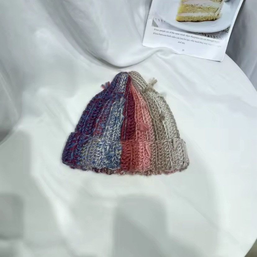 Japanese Brand Niche Colored Fringed Wool Beanie Hat Size ONE SIZE - 1 Thumbnail