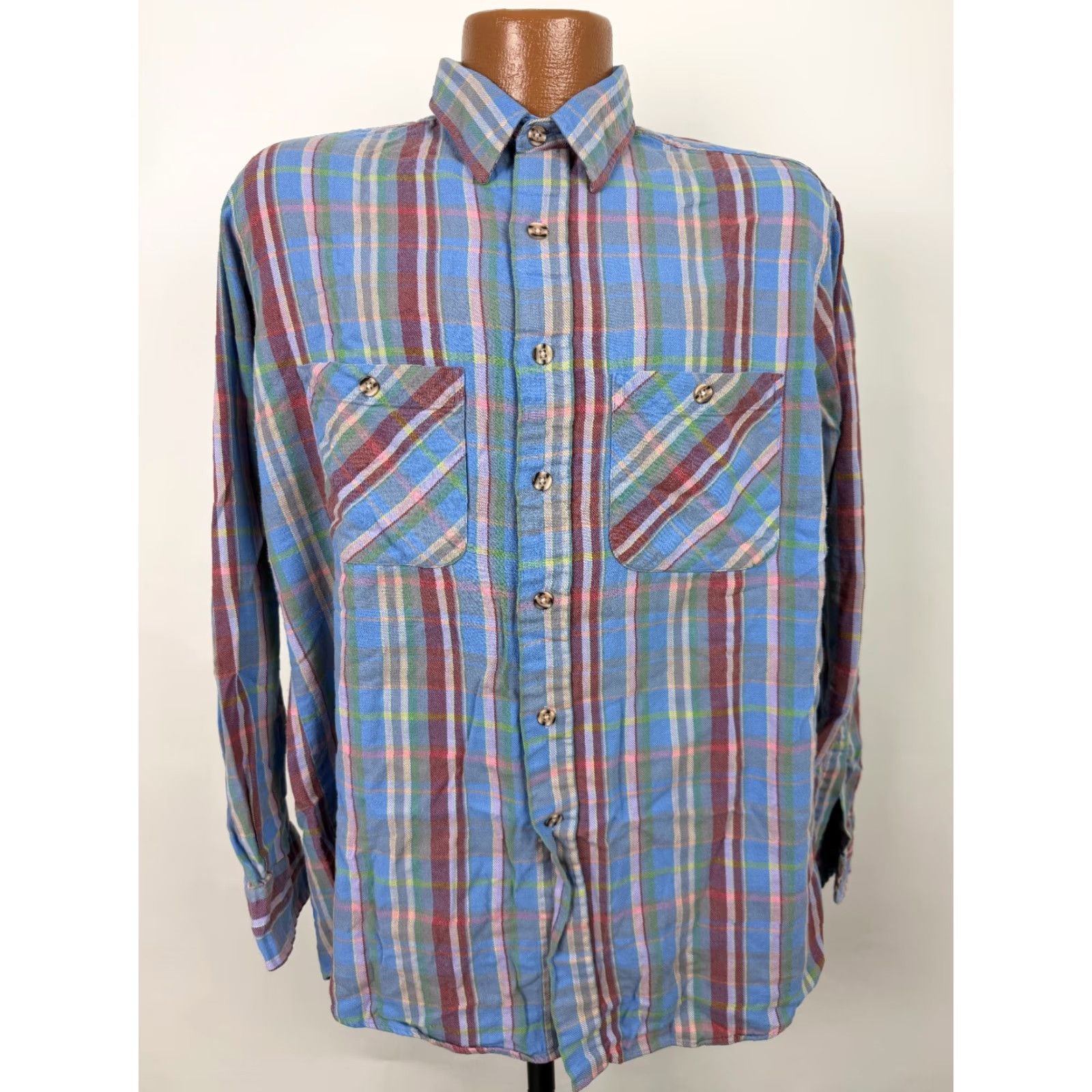 Vintage VINTAGE 80s St. John's Bay Flannel Shirt Men L Blue Plaid Lightweight Button-Up Grunge Hipster Size US L / EU 52-54 / 3 - 2 Thumbnail