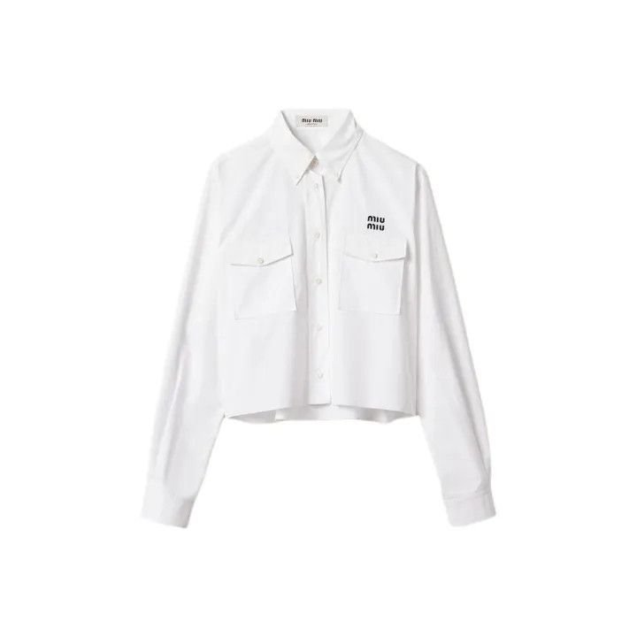 Miu Miu Miu Miu White Cropped Long Sleeve Shirt 0079 Size L / US 10 / IT 46 - 1 Thumbnail