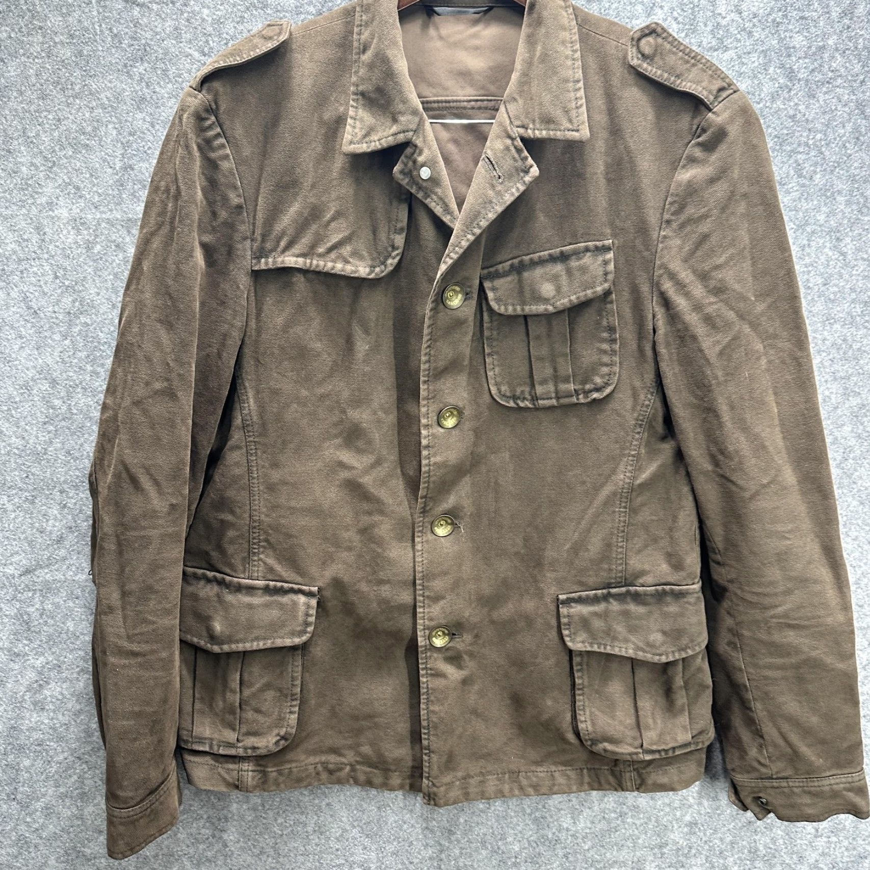 DRYKORN Drykorn Jacket Mens Brown Cotton Canvas Military Field Dakar 3 50 Casual Lined Pockets Button Front Epaulets Army 90s Style Mens/M Size US M / EU 48-50 / 2 - 2 Thumbnail