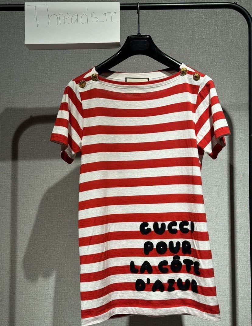 Gucci Gucci Striped Patch T-Shirt Red/White Size XS / US 0-2 / IT 36-38 - 2 Thumbnail