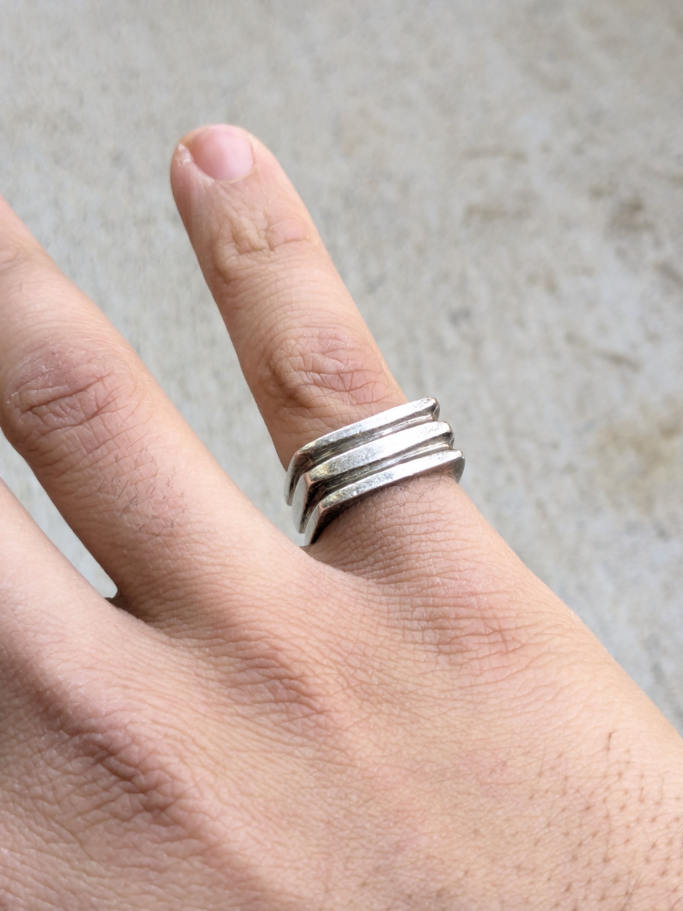 Other Vintage Sterling Silver Ring 6.75 Square Abstract Modern Size ONE SIZE - 10 Thumbnail