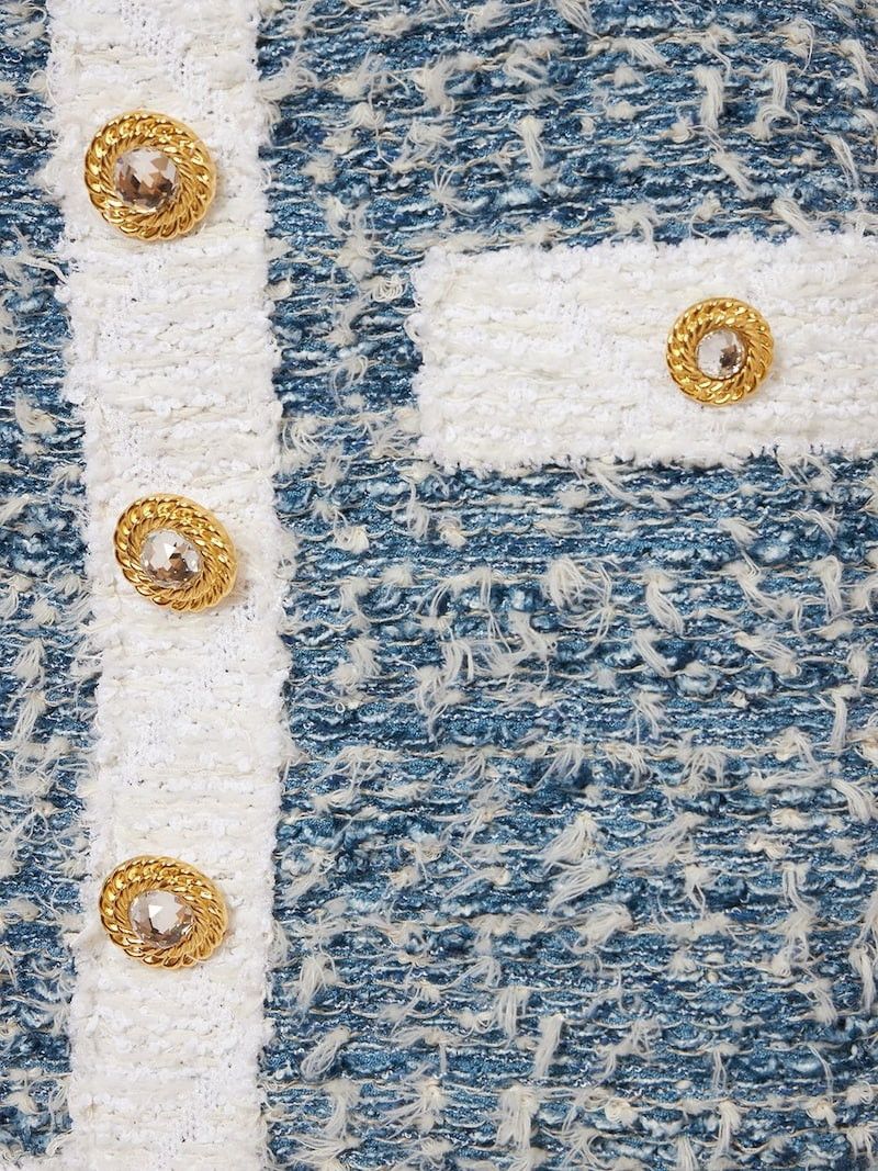 Balmain o1s1wg110825 Fringed Denim Tweed Miniskirt in Blue/White Size 30" / US 8 / IT 44 - 5 Thumbnail