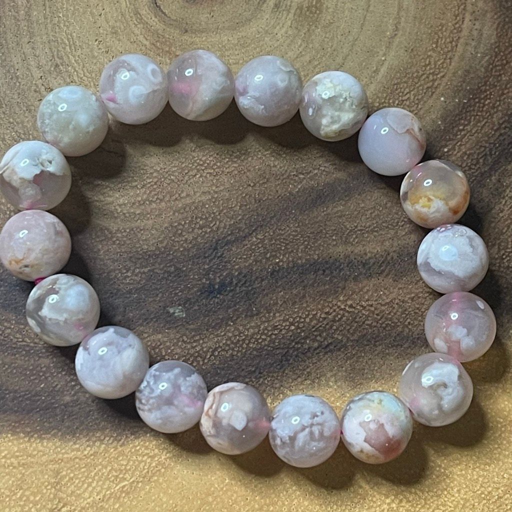 Other Flower Agate pink beaded stretch bracelet beads 7” 10mm new Size ONE SIZE - 7 Thumbnail