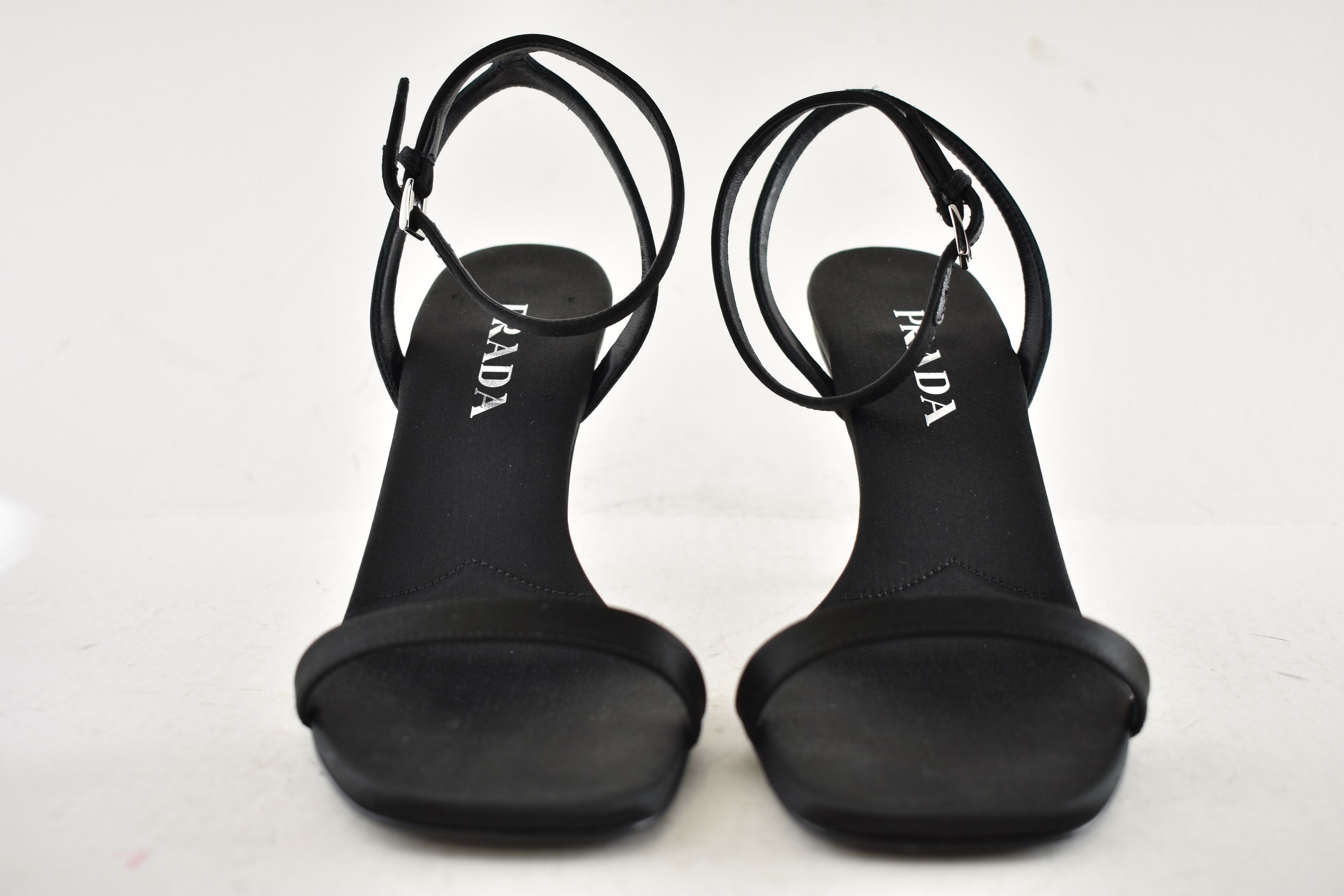Prada Prada 85mm Satin Geometric Heel Ankle Strap Sandal Pump 39 Size US 9 / IT 39 - 8 Thumbnail