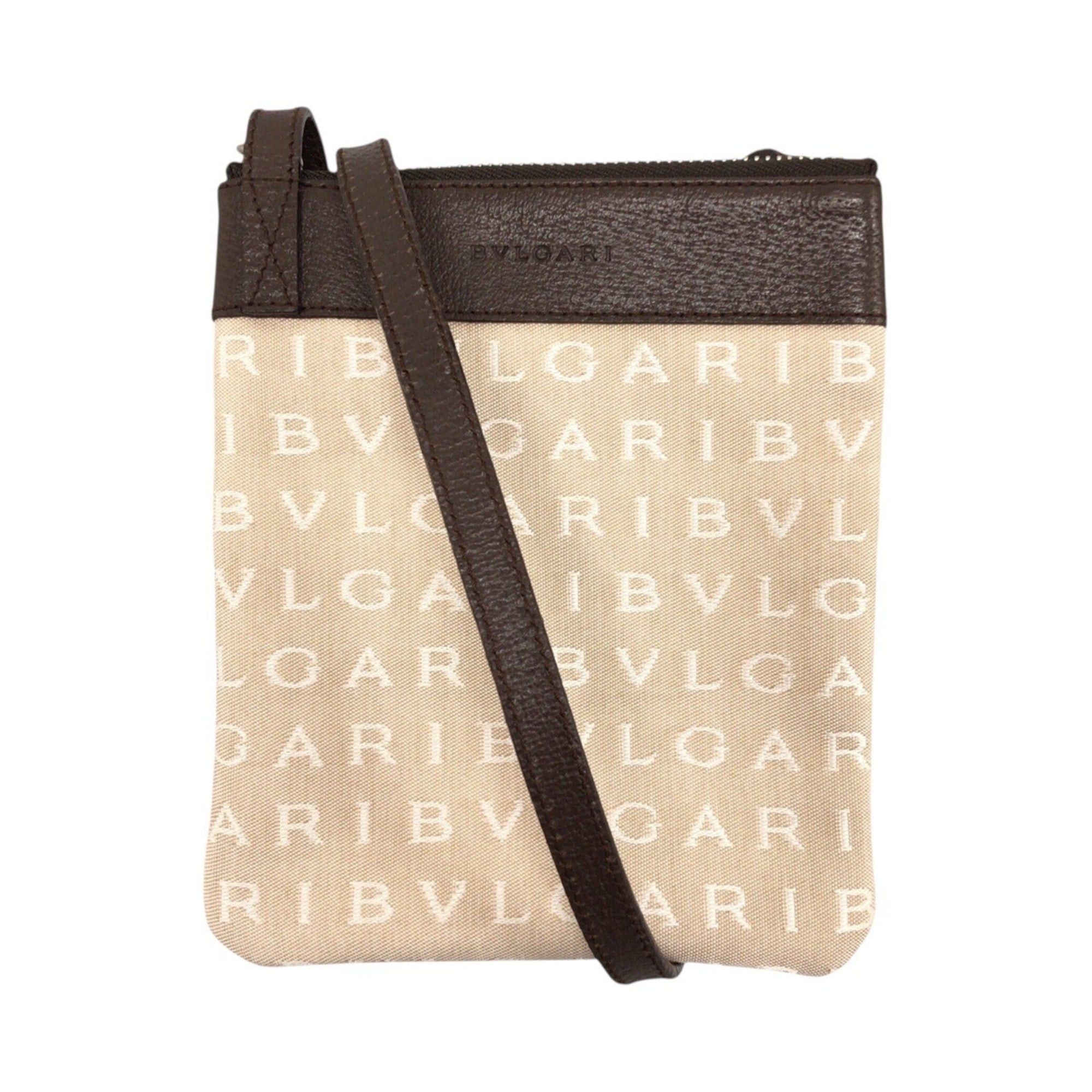 Bvlgari BVLGARI Logomania Beige Brown Silver Hardware Canvas Leather Shoulder Bag Pochette Women's Size ONE SIZE - 1 Thumbnail