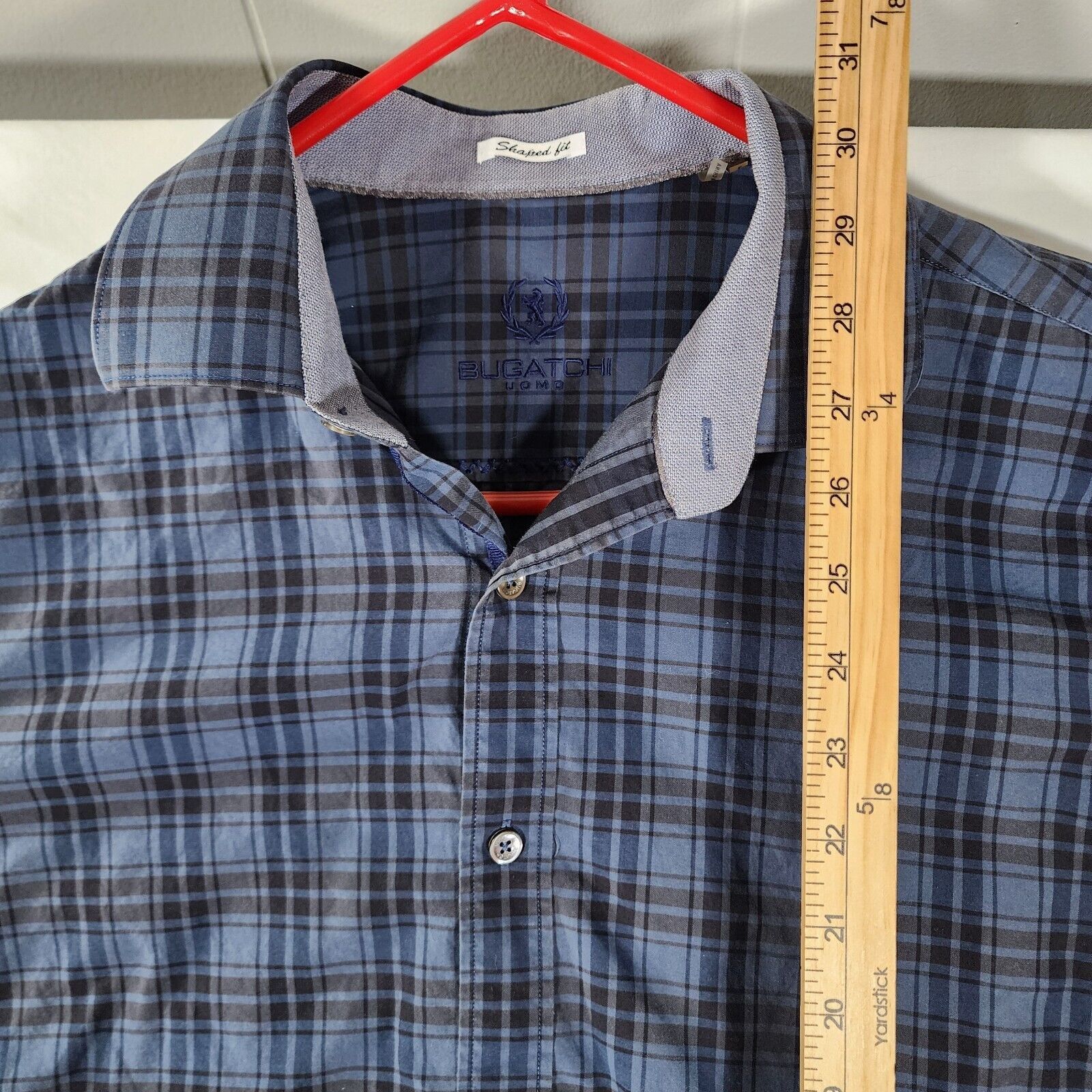 BUGATCHI Bugatchi Uomo Shaped Fit Shirt LG Blue Plaid Flip Cuff Blue Size US L / EU 52-54 / 3 - 8 Thumbnail