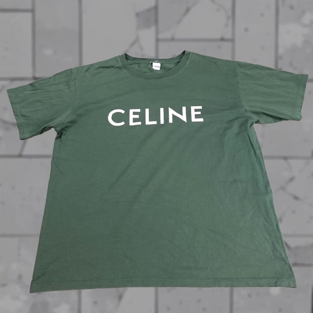 Celine CELINE Mens Shirt Large Green Spellout Logo Cotton Made in Italy Size US L / EU 52-54 / 3 - 1 Thumbnail