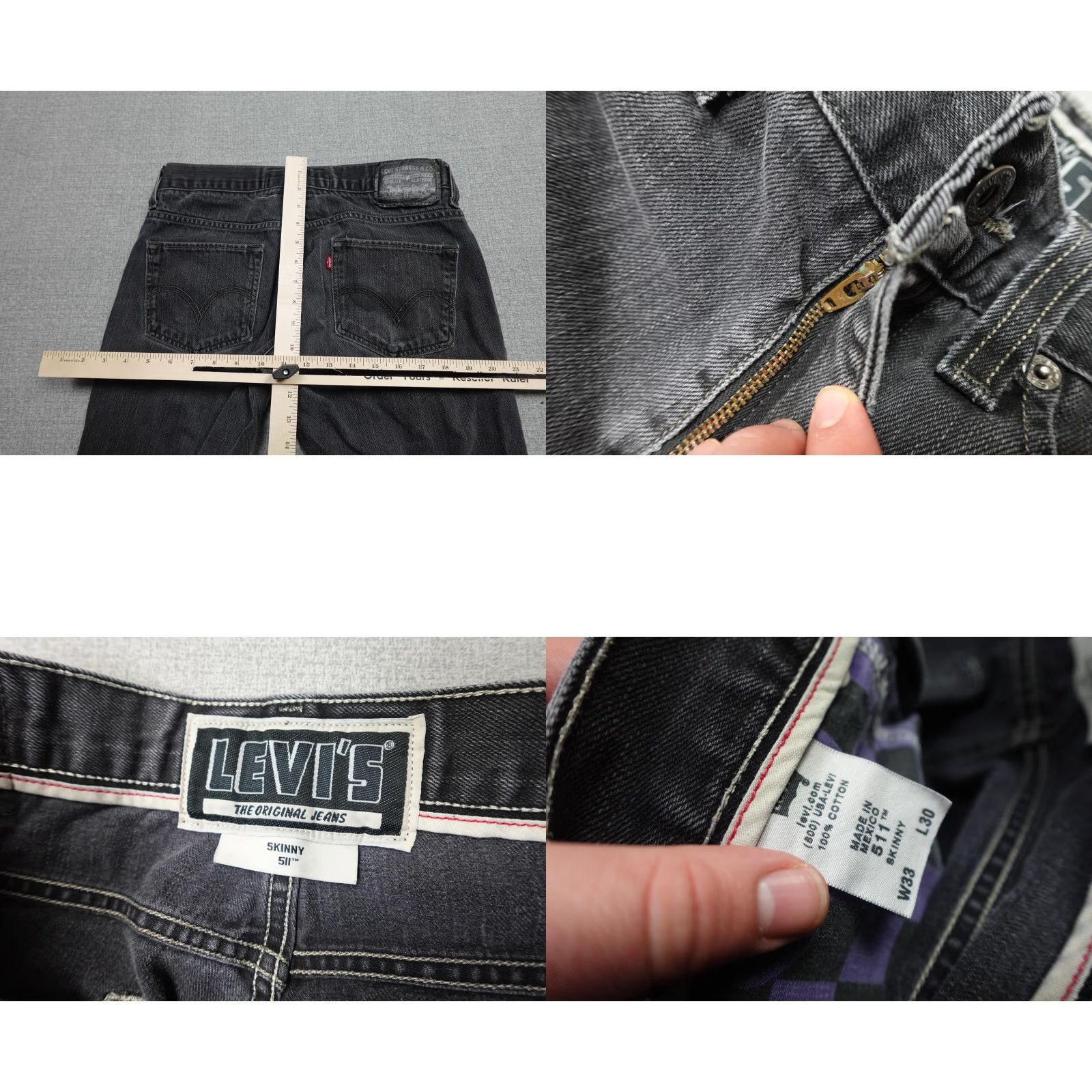 Levi's Levi's 511 Skinny Jeans Mens 33x30 Gray Wash Denim Pants Zip Fly Pocket Trims Leather Back Patch 5-Pocket Size US 33 - 8 Thumbnail