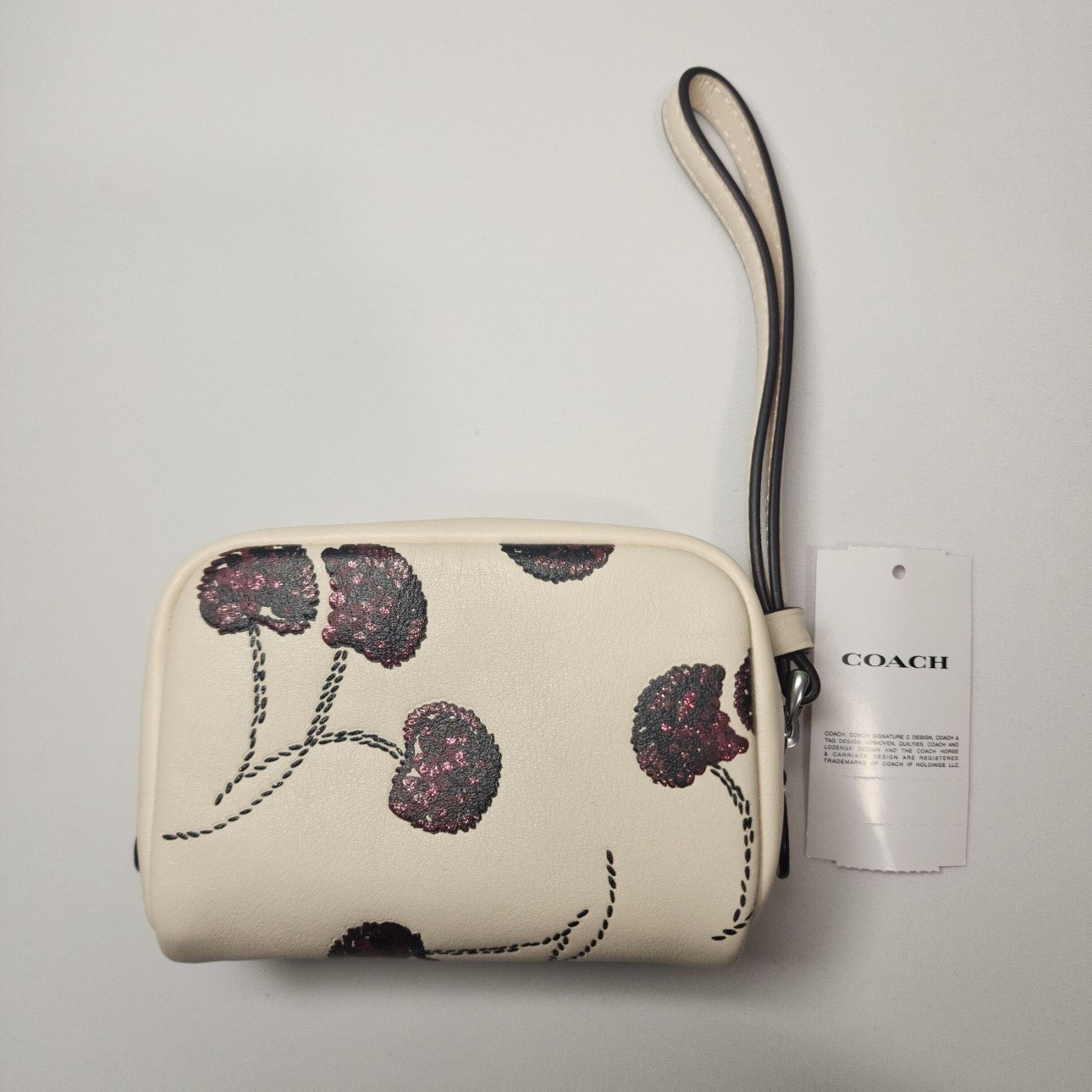 Coach NWT Coach CDF01 Pouch Wristlet With Cherry Print Chalk Size ONE SIZE - 2 Thumbnail