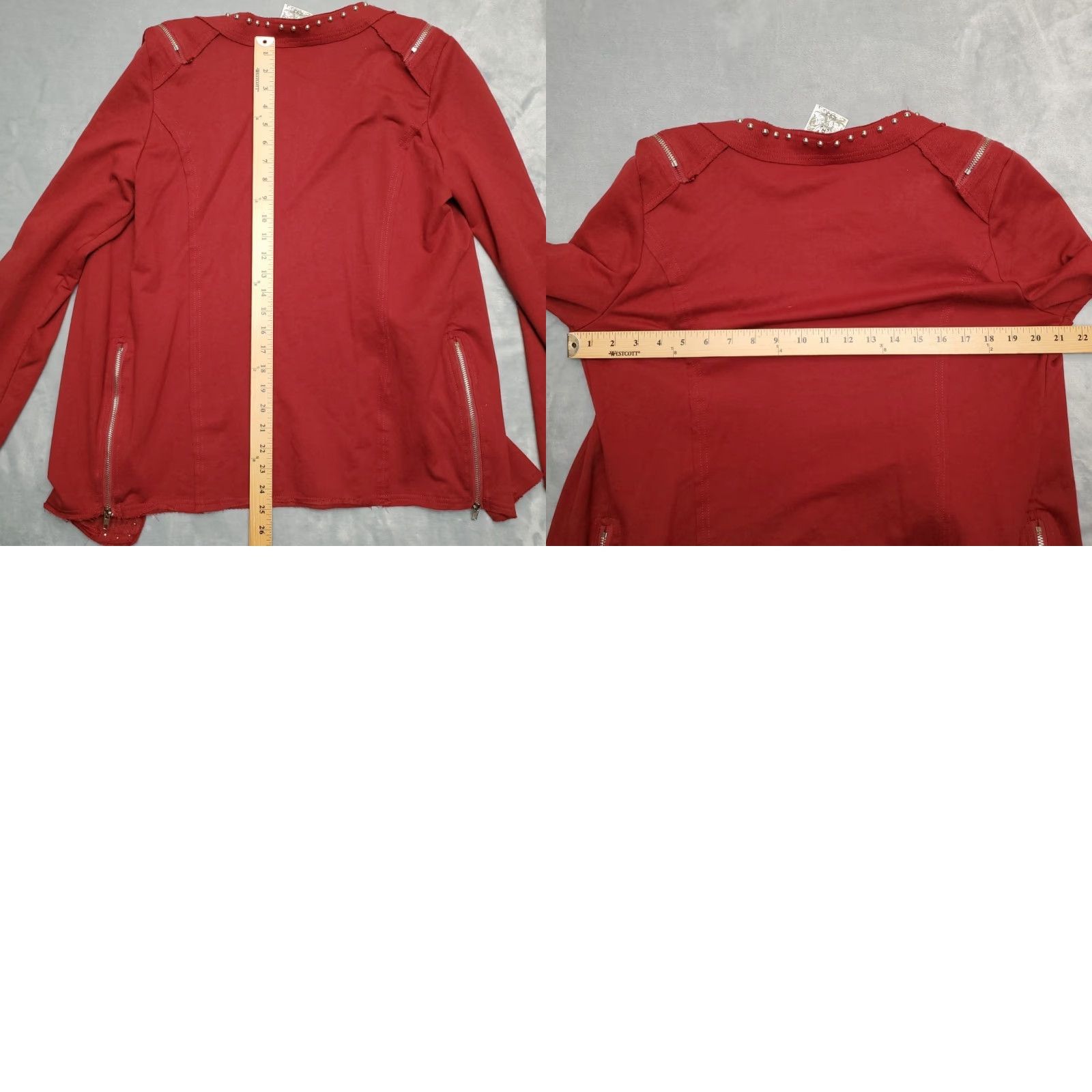 Vintage Vocal Apparel Jacket Women XL Red Studs Knit Zipper Moto Retro Classic Size XL / US 12-14 / IT 48-50 - 8 Thumbnail
