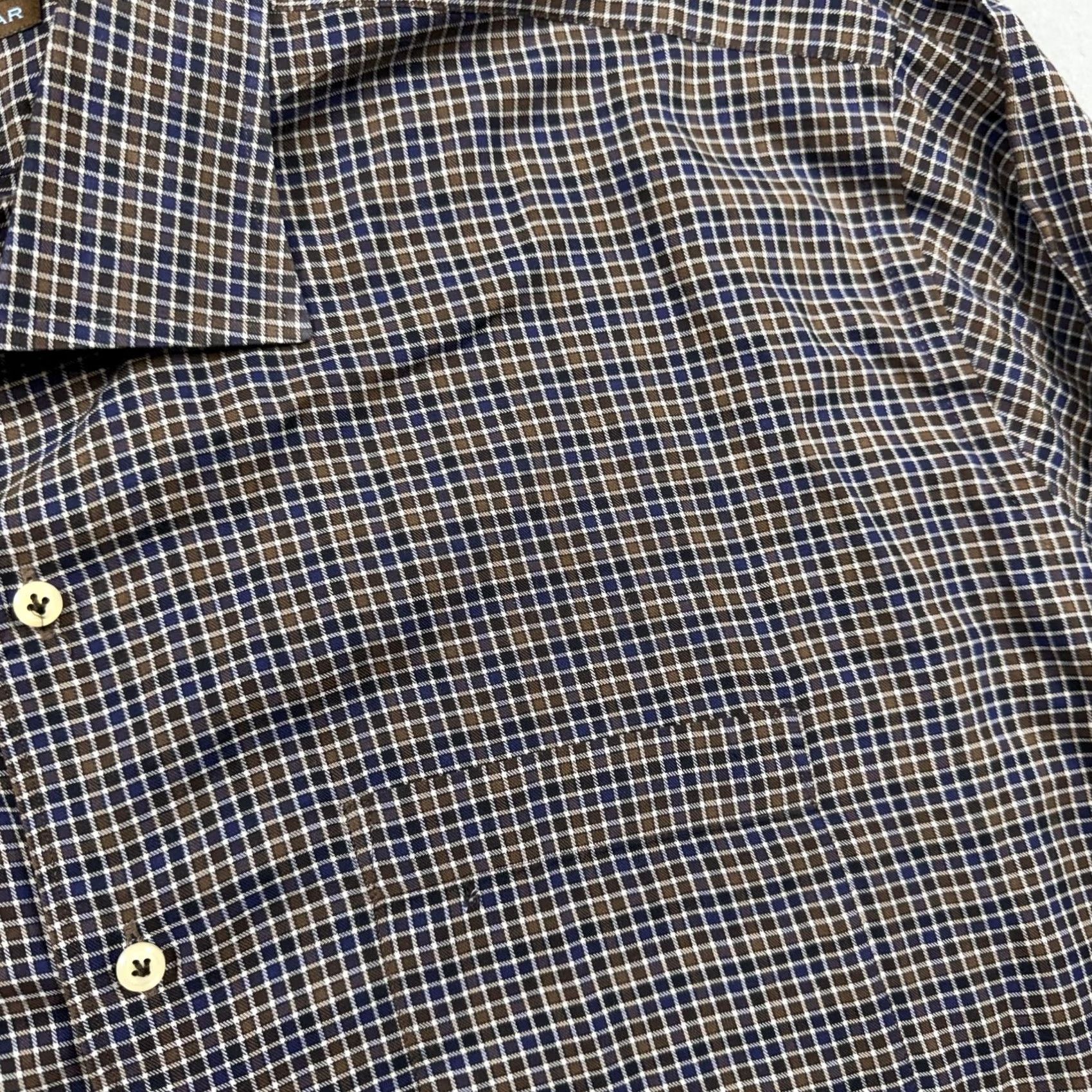 Peter Millar Peter Millar Shirt Mens XL Brown Gingham Cotton Dress Button Front Long Sleeve Size 46R - 3 Thumbnail