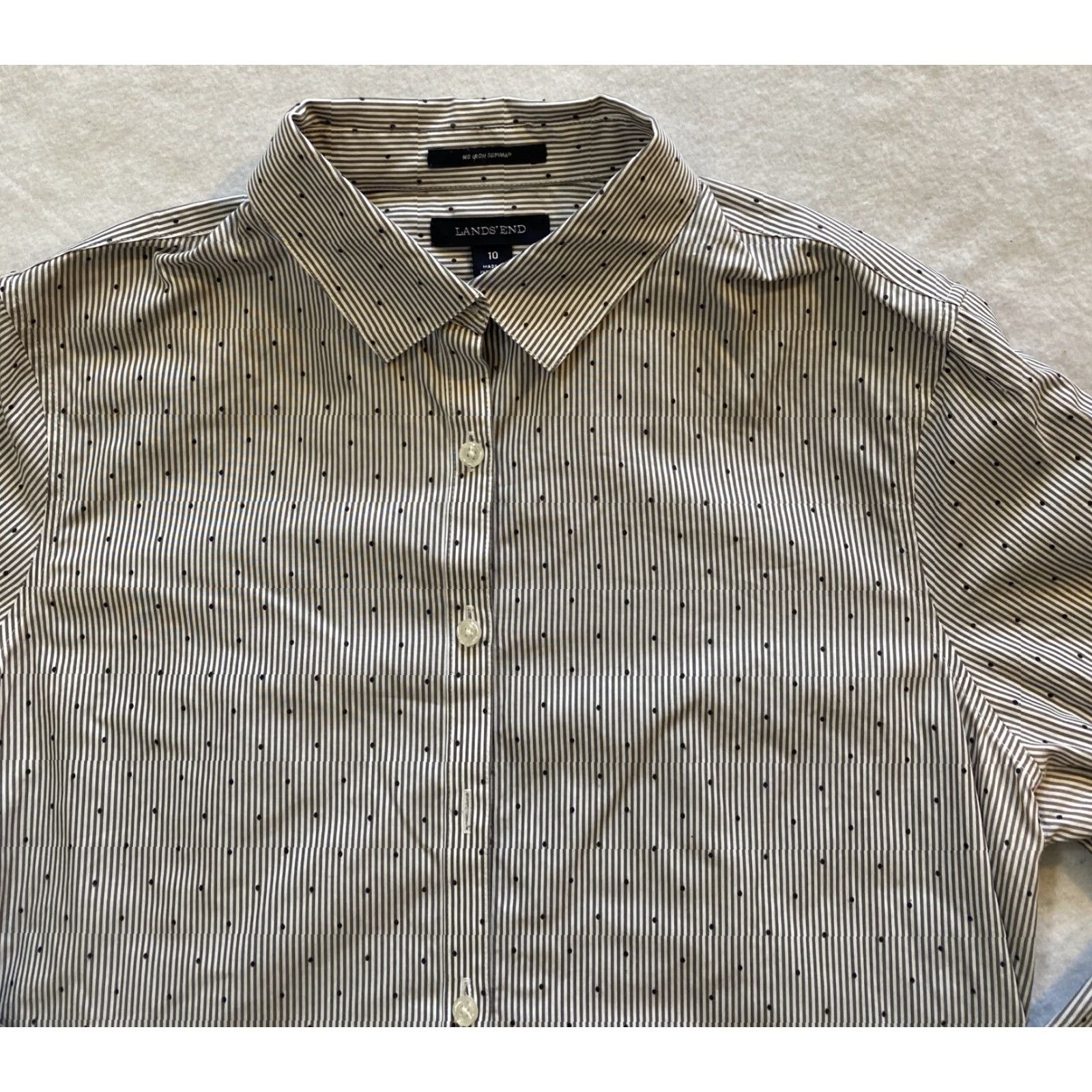 Lands' End Lands’ End Button Shirt Women’s Size 10 Cotton Gray Striped / 15-34 Button-Down Collared Long Sleeve Casual Shirt, 100% Cotton, Regular Fit, Women Size L / US 10 / IT 46 - 2 Thumbnail