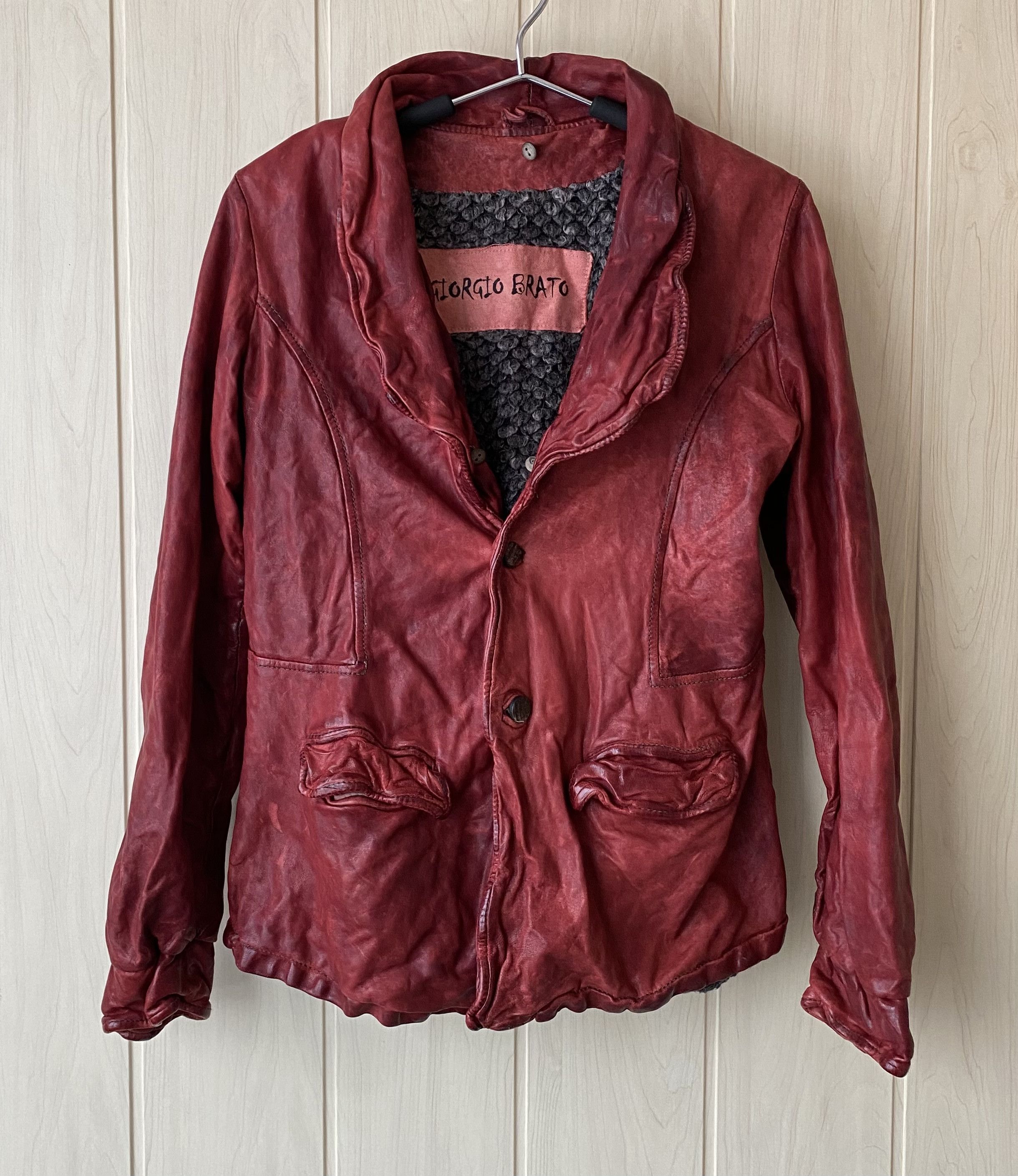 image of Avant Garde x Giorgio Brato Blood Washed Leather Jacket in Red, Men's (Size XS)